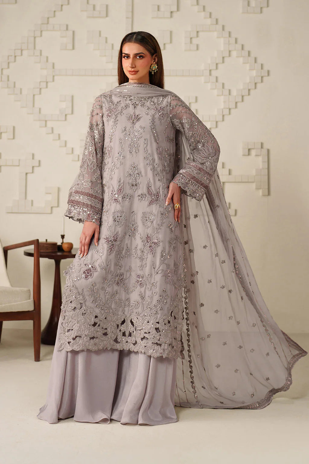Iznik | Festive Formals | UE-618 Embroidered Chiffon - House Of Hania