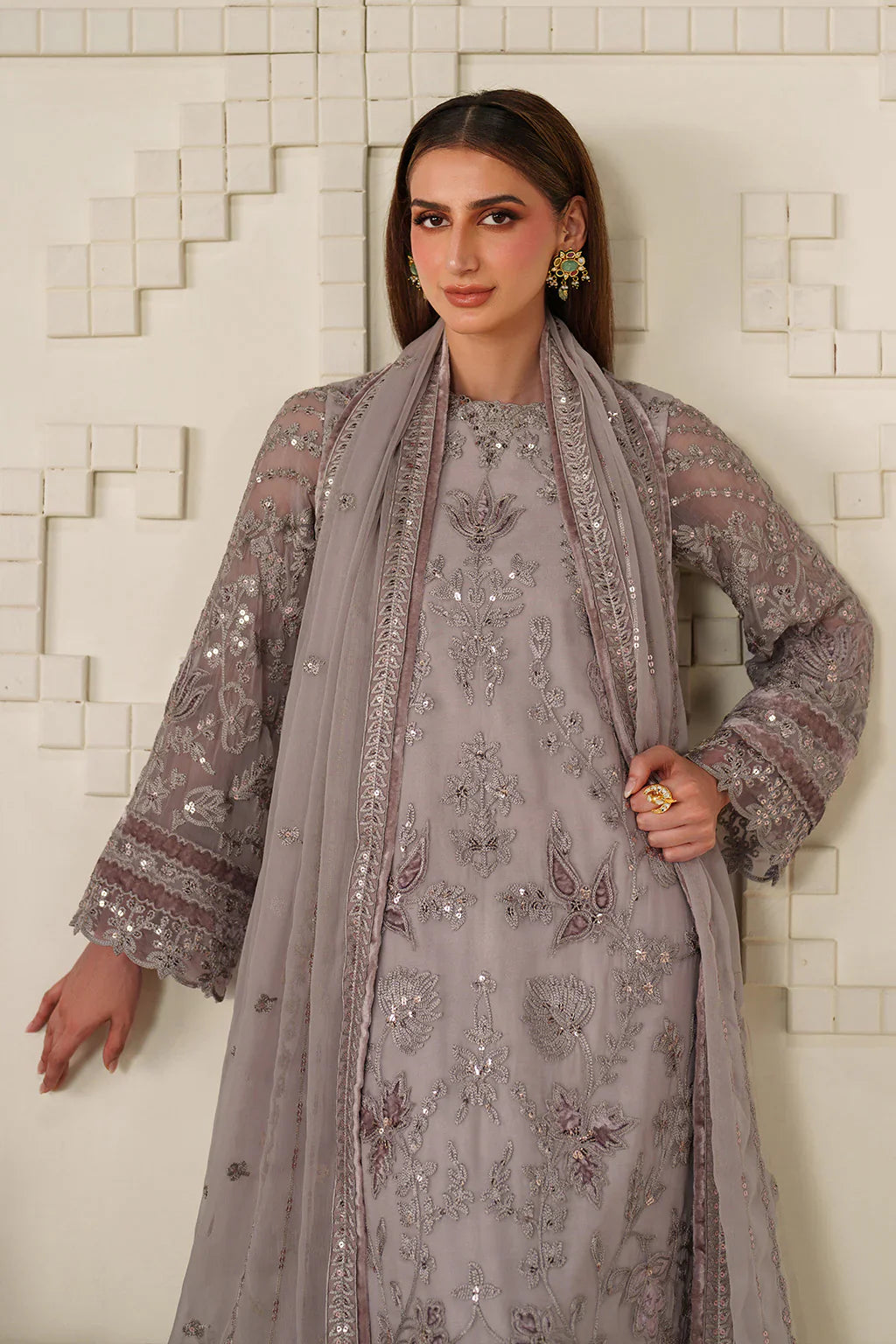Iznik | Festive Formals | UE-618 Embroidered Chiffon - House Of Hania