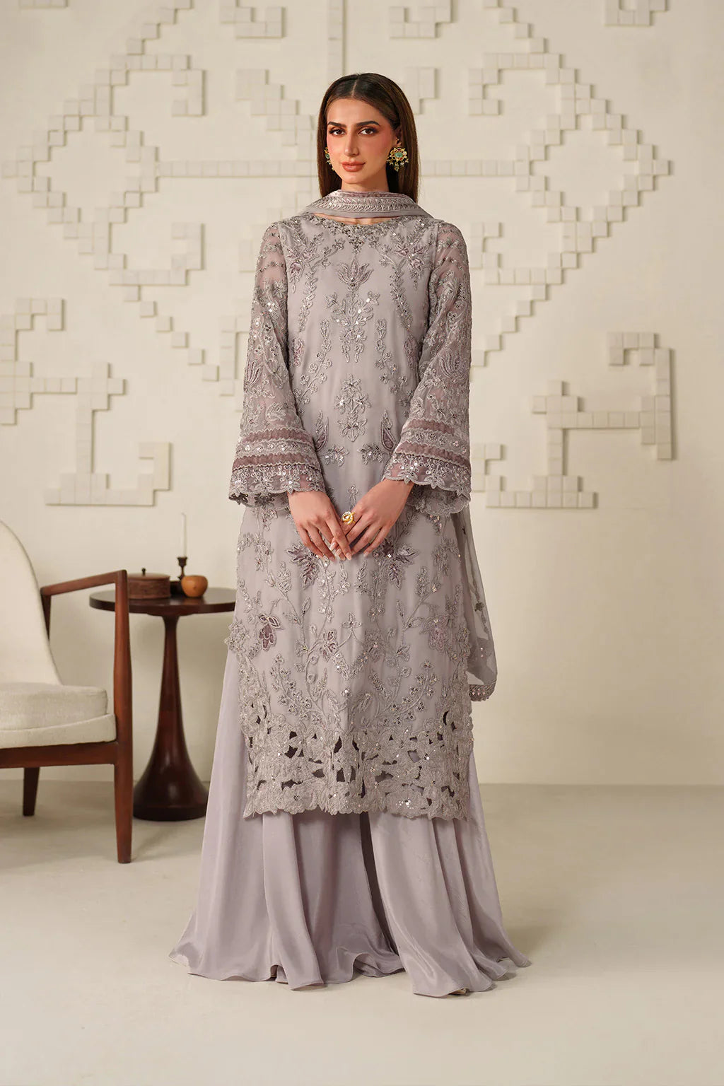Iznik | Festive Formals | UE-618 Embroidered Chiffon - House Of Hania