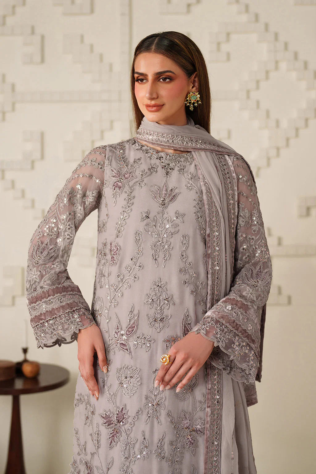 Iznik | Festive Formals | UE-618 Embroidered Chiffon - House Of Hania