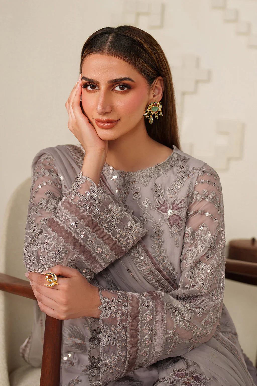 Iznik | Festive Formals | UE-618 Embroidered Chiffon - House Of Hania