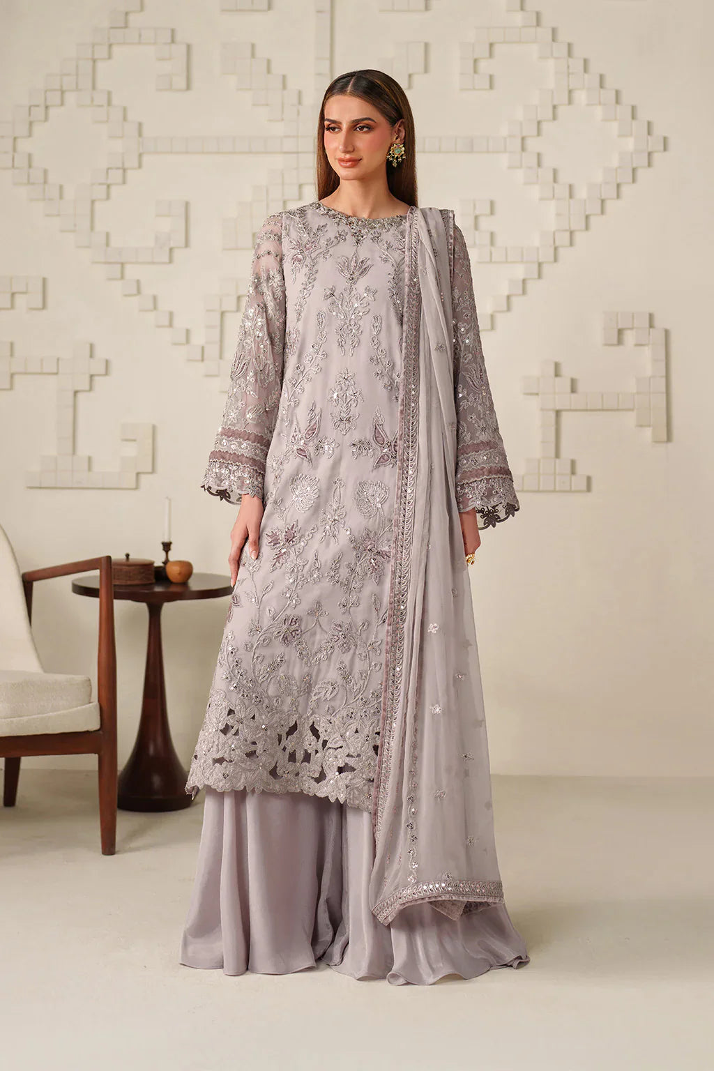 Iznik | Festive Formals | UE-618 Embroidered Chiffon - House Of Hania