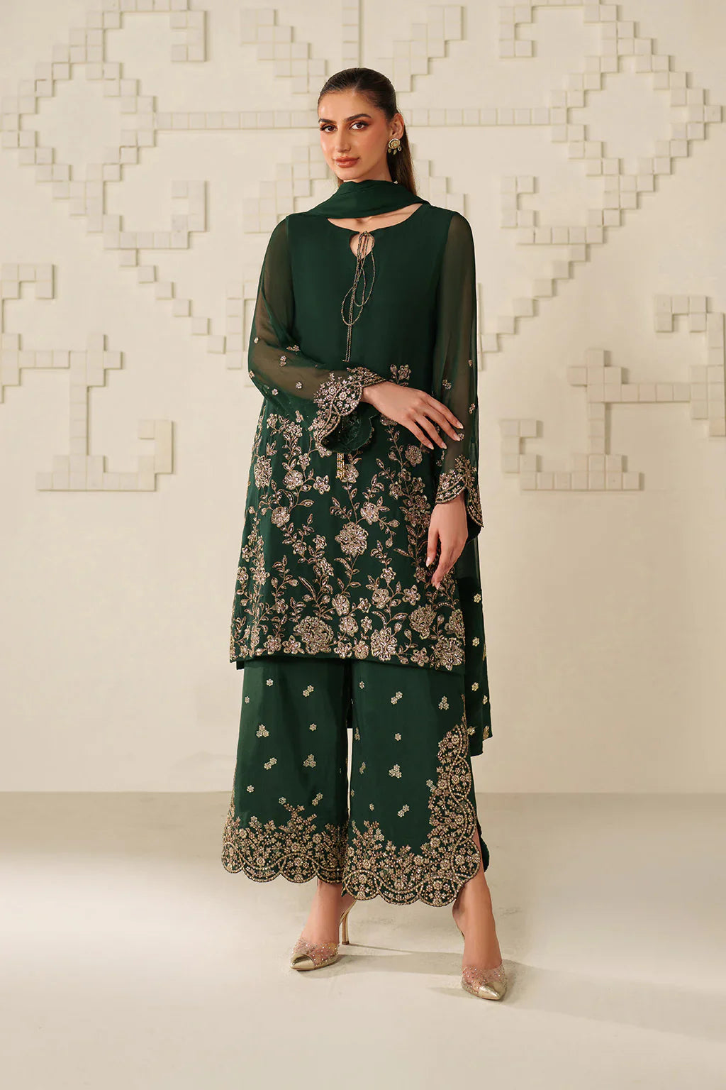 Iznik | Festive Formals | UE-619 Embroidered Chiffon - House Of Hania