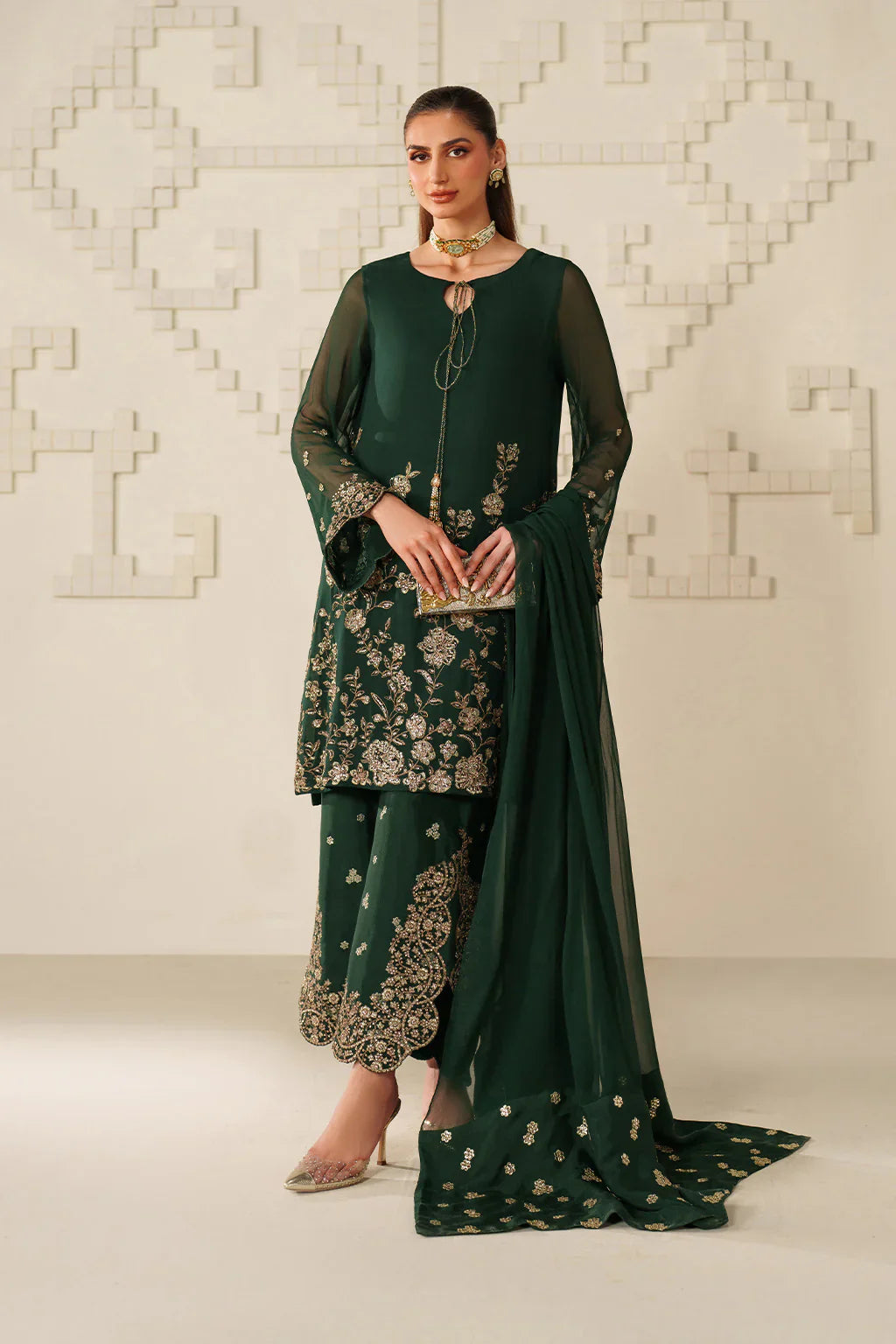 Iznik | Festive Formals | UE-619 Embroidered Chiffon - House Of Hania