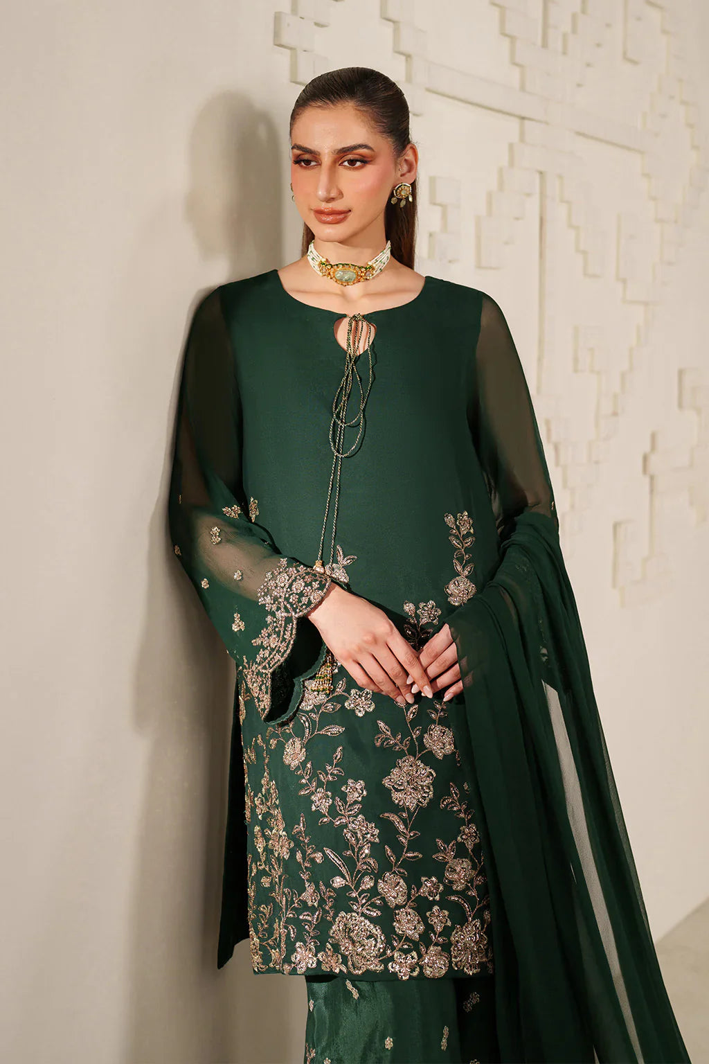 Iznik | Festive Formals | UE-619 Embroidered Chiffon - House Of Hania
