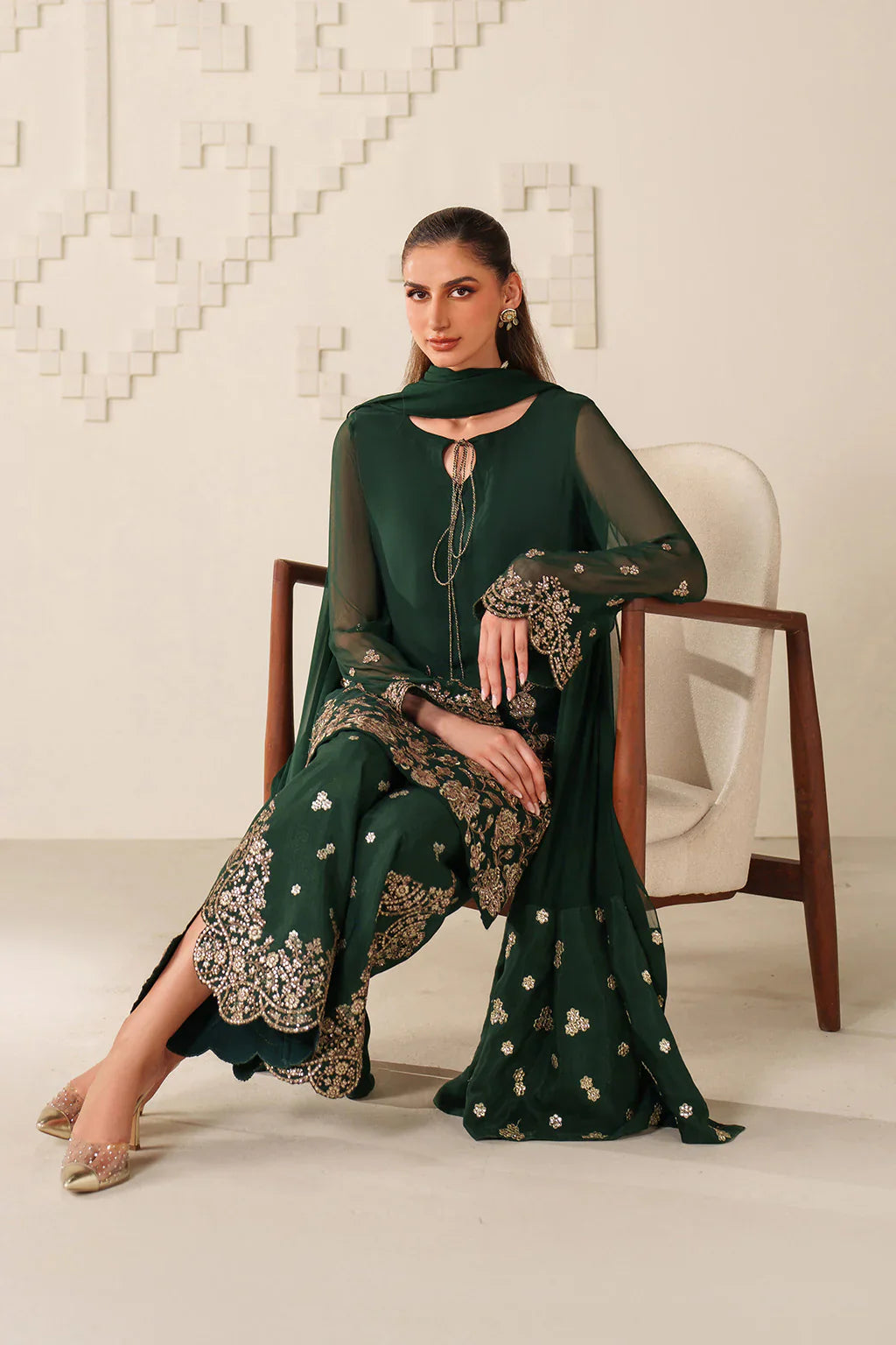Iznik | Festive Formals | UE-619 Embroidered Chiffon - House Of Hania
