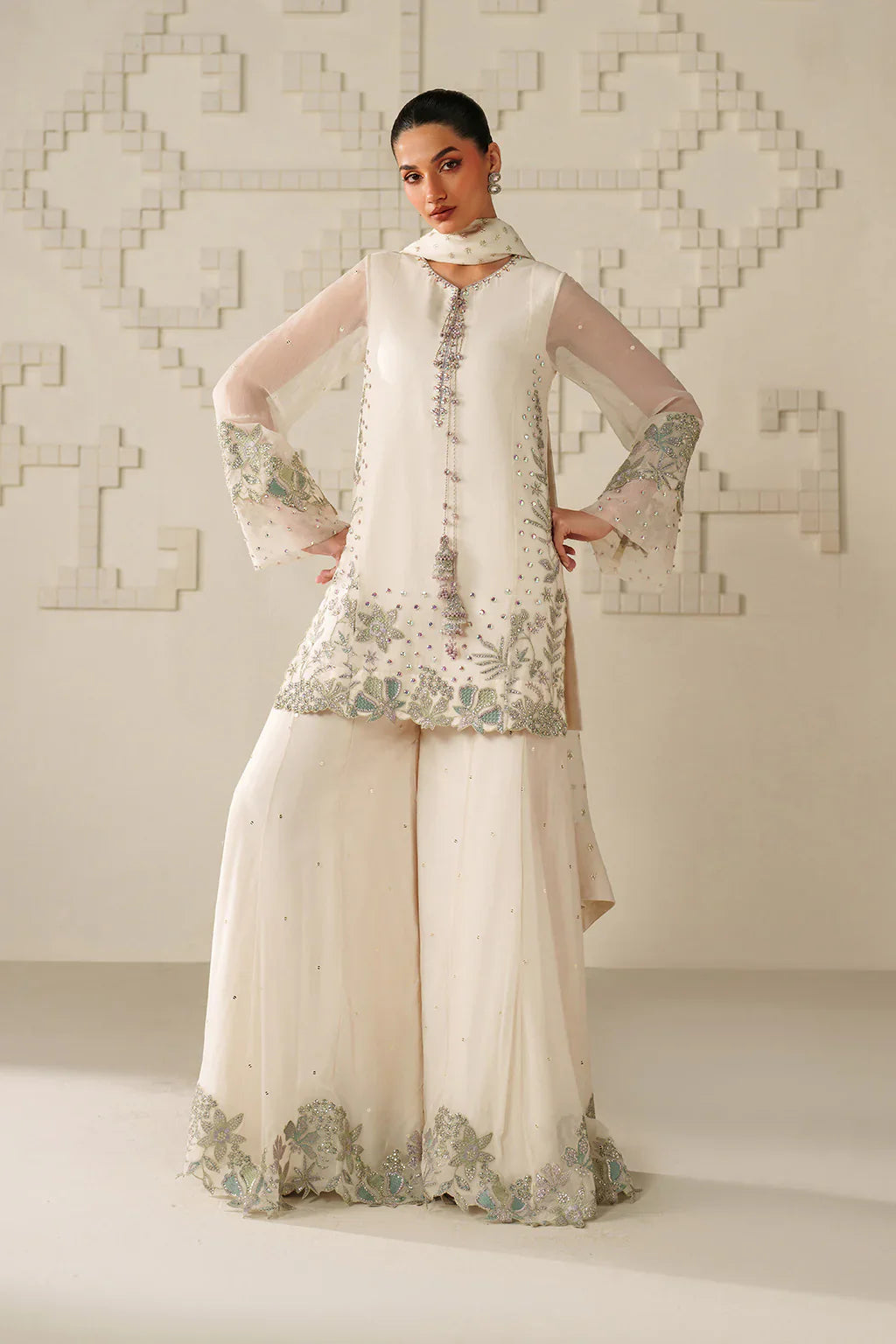 Iznik | Festive Formals | UE-620 Embroidered Chiffon - House Of Hania