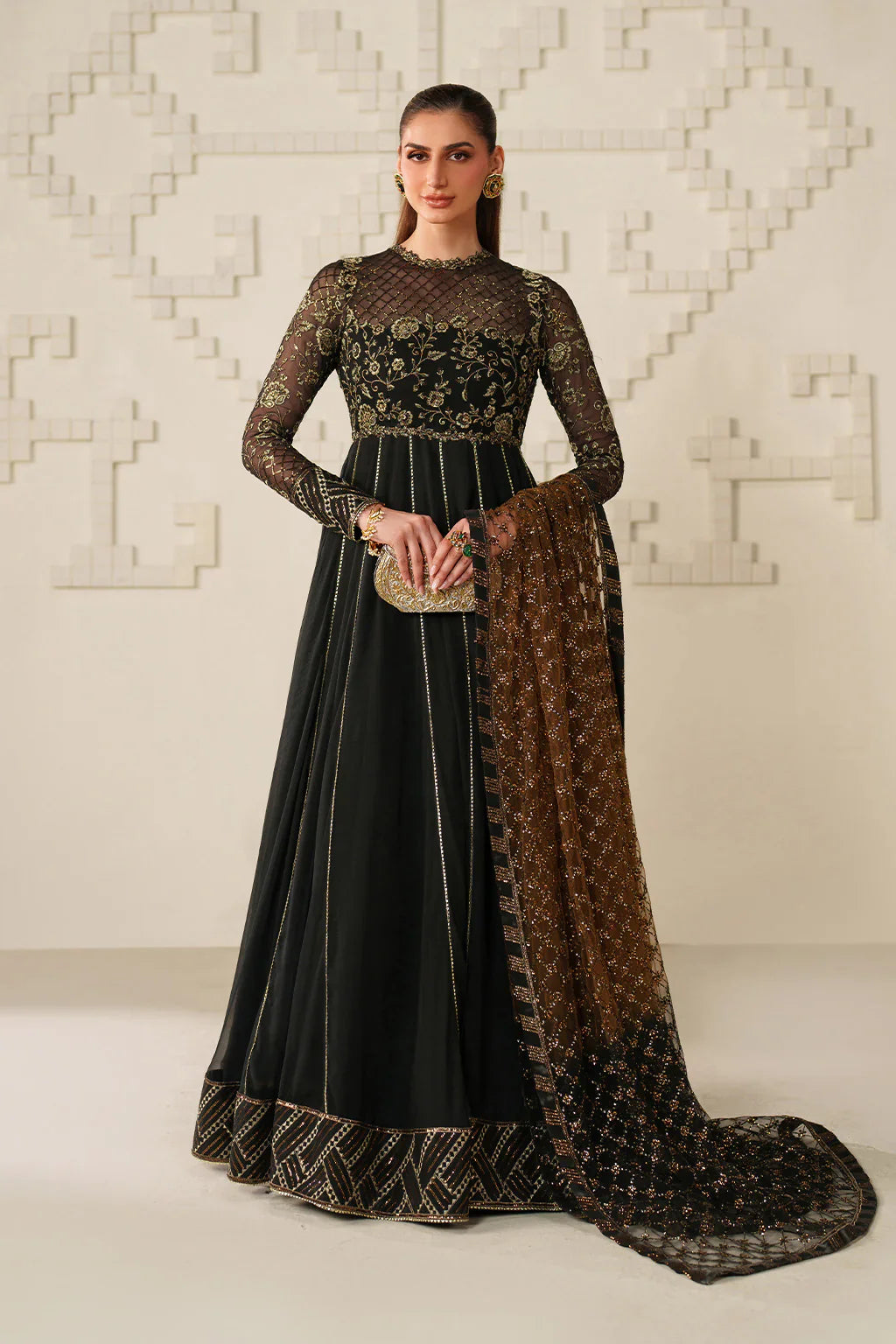 Iznik | Festive Formals | UE-621 Embroidered Chiffon - House Of Hania