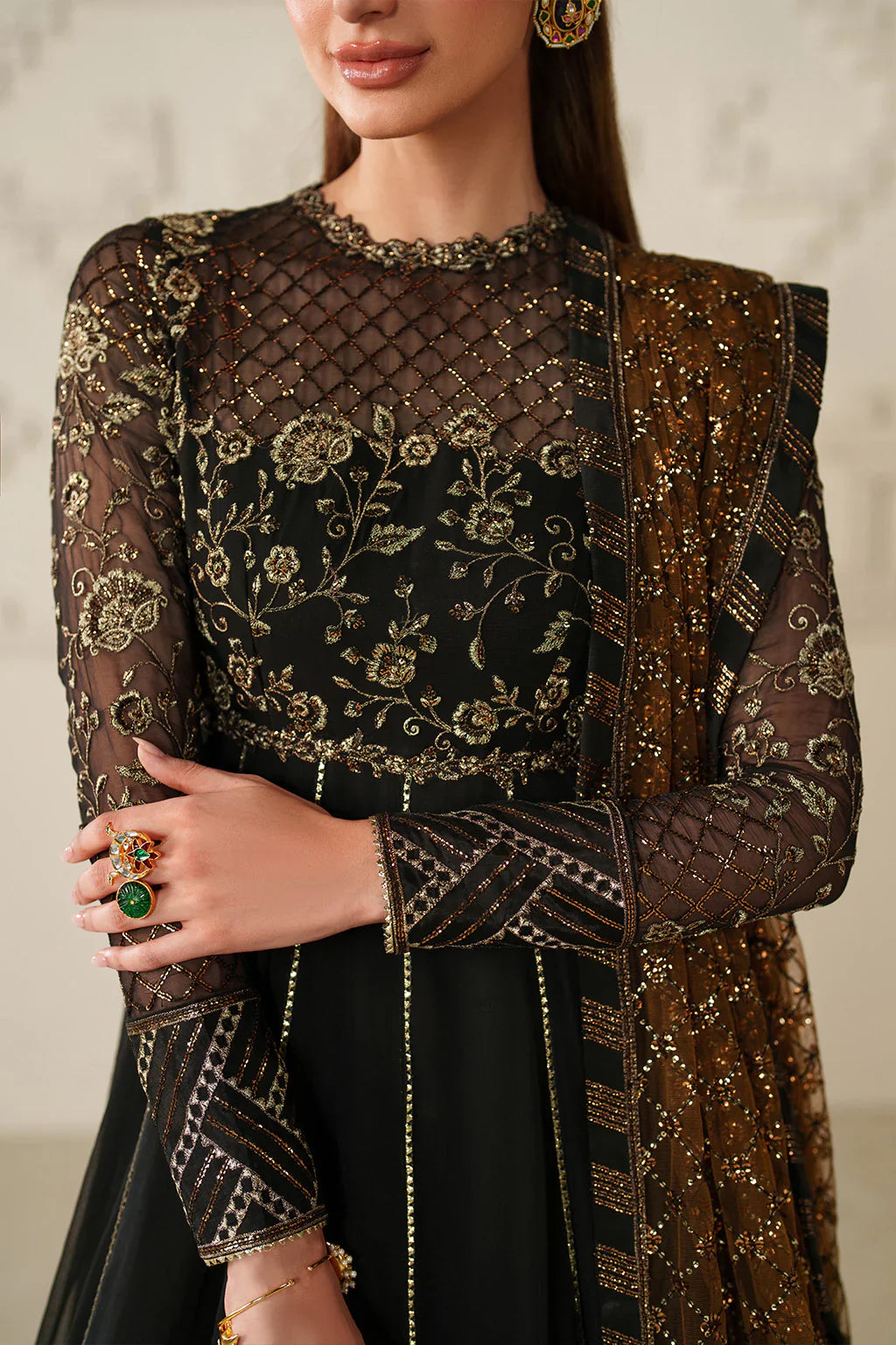 Iznik | Festive Formals | UE-621 Embroidered Chiffon - House Of Hania