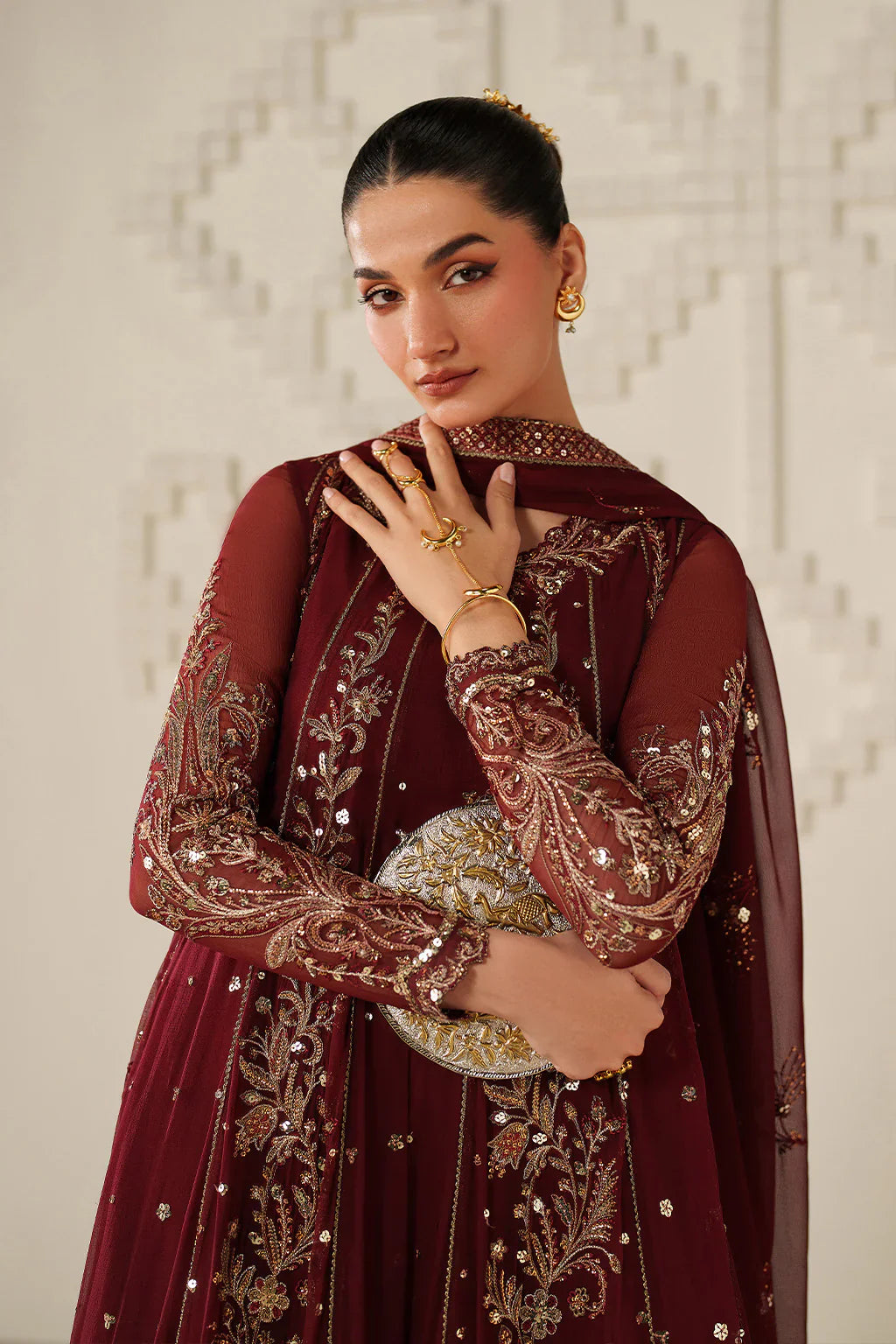 Iznik | Festive Formals | UE-622 Embroidered Chiffon - House Of Hania