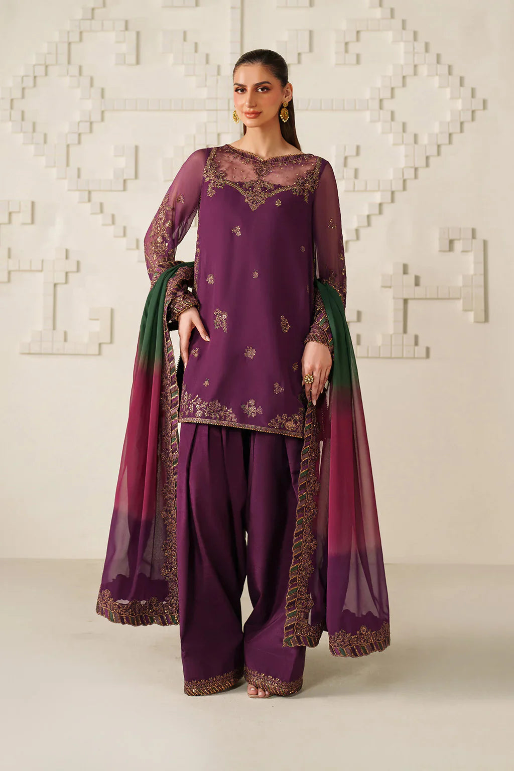 Iznik | Festive Formals | UE-624 Embroidered Chiffon - House Of Hania