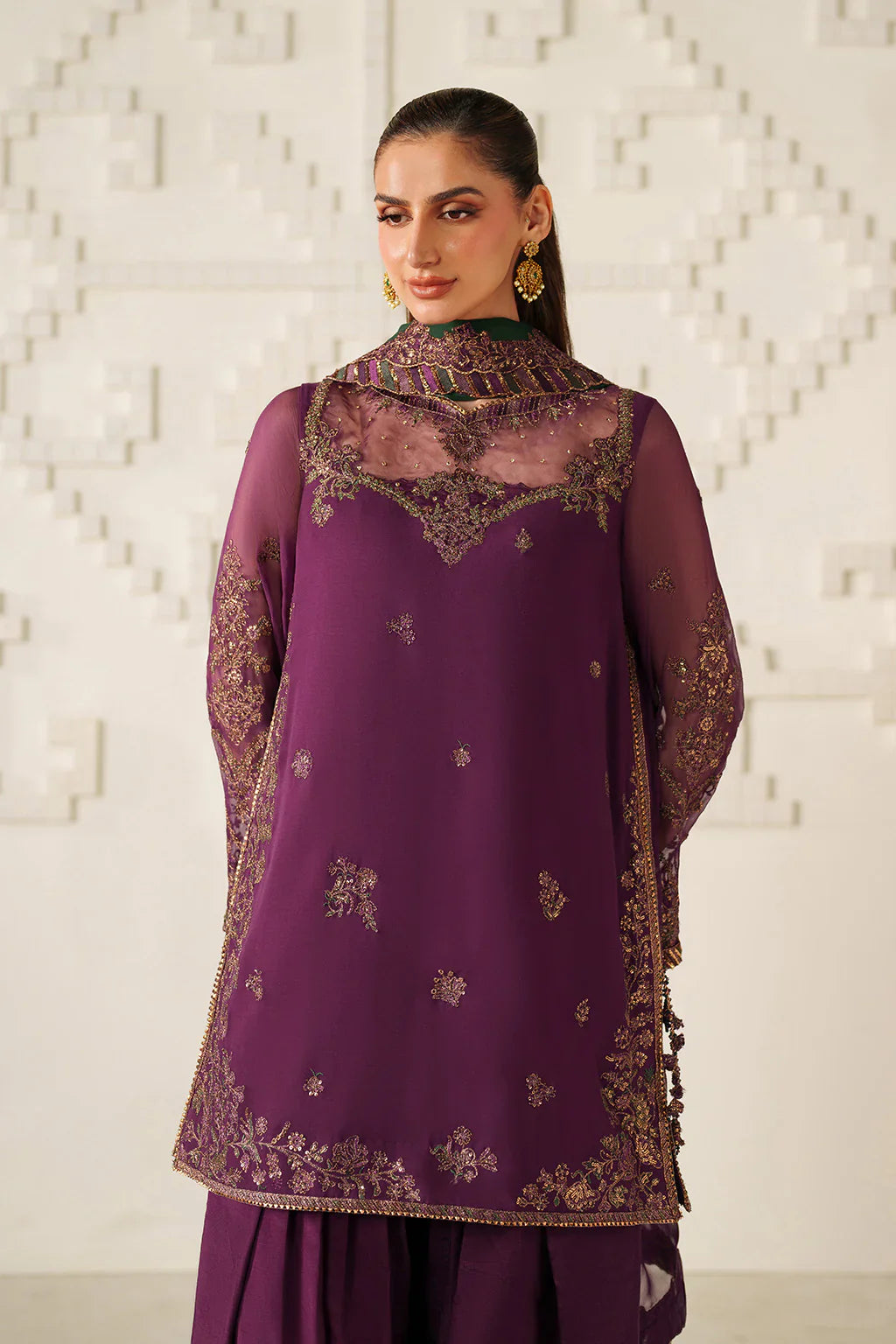 Iznik | Festive Formals | UE-624 Embroidered Chiffon - House Of Hania