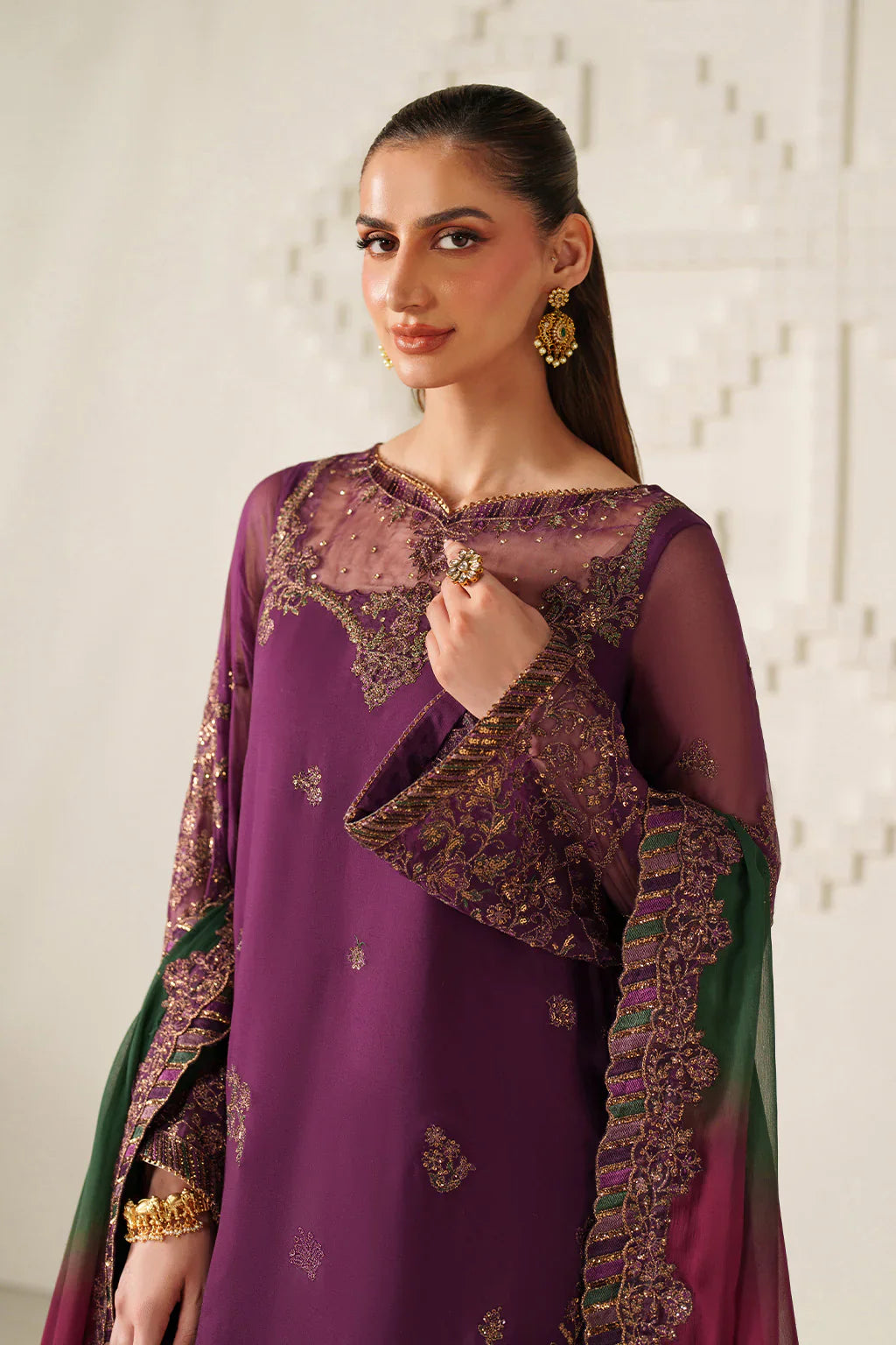 Iznik | Festive Formals | UE-624 Embroidered Chiffon - House Of Hania