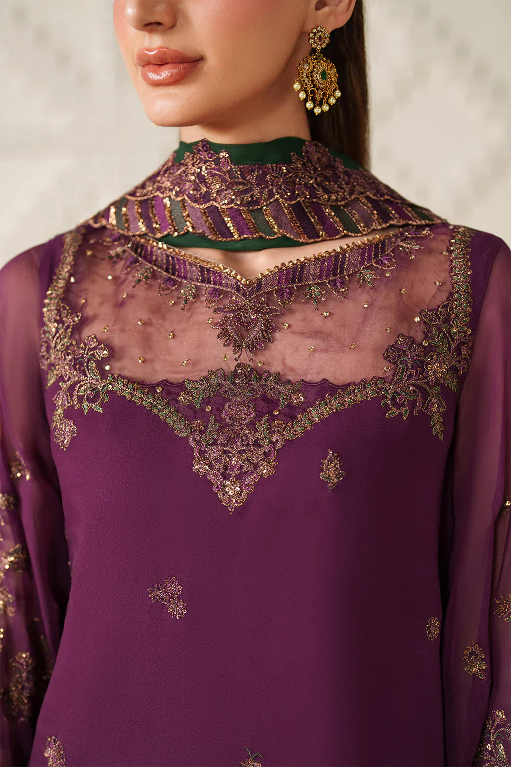 Iznik | Festive Formals | UE-624 Embroidered Chiffon - House Of Hania