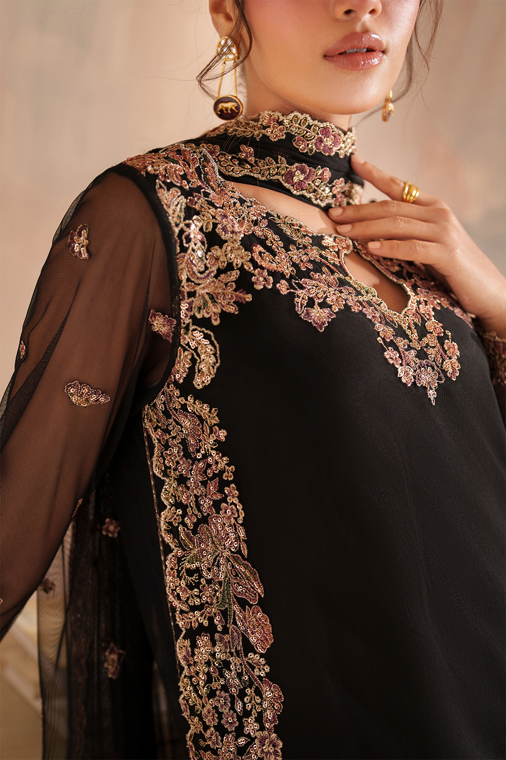 Iznik I Festive Formal I CC-77 Embroidered Net - House Of Hania