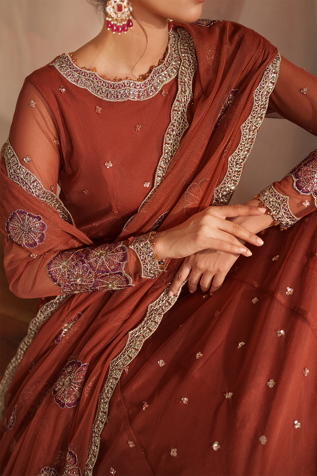 Iznik I Festive Formal I CC-78 Embroidered Net - House Of Hania