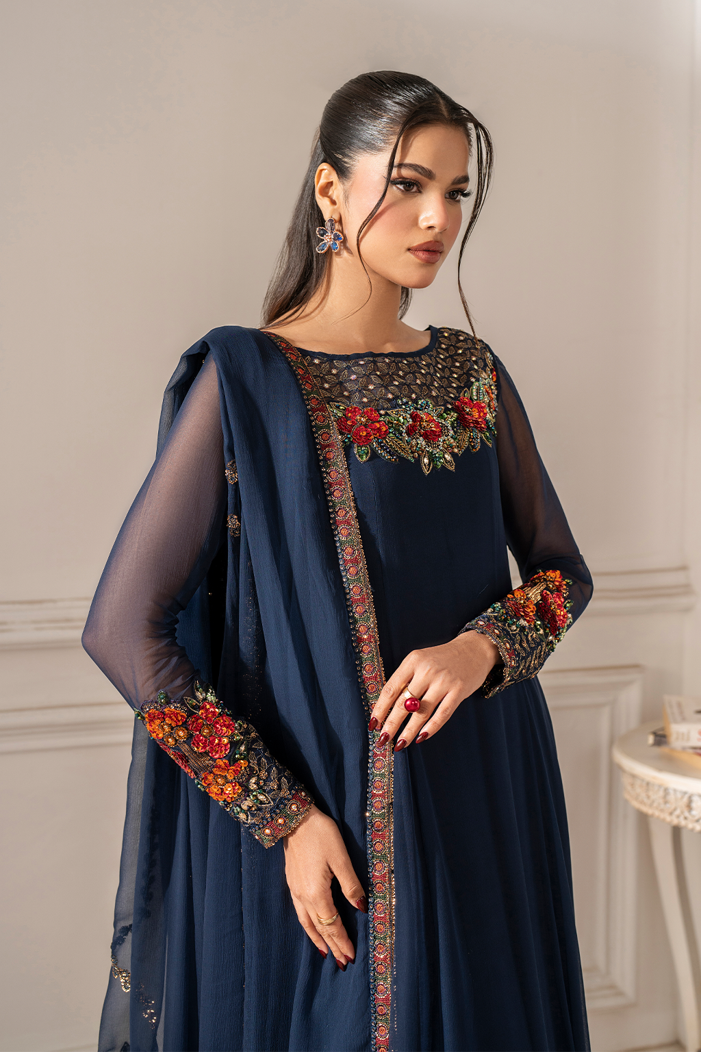 Iznik I Festive Formal I UE-412 Embroidered Chiffon - House Of Hania