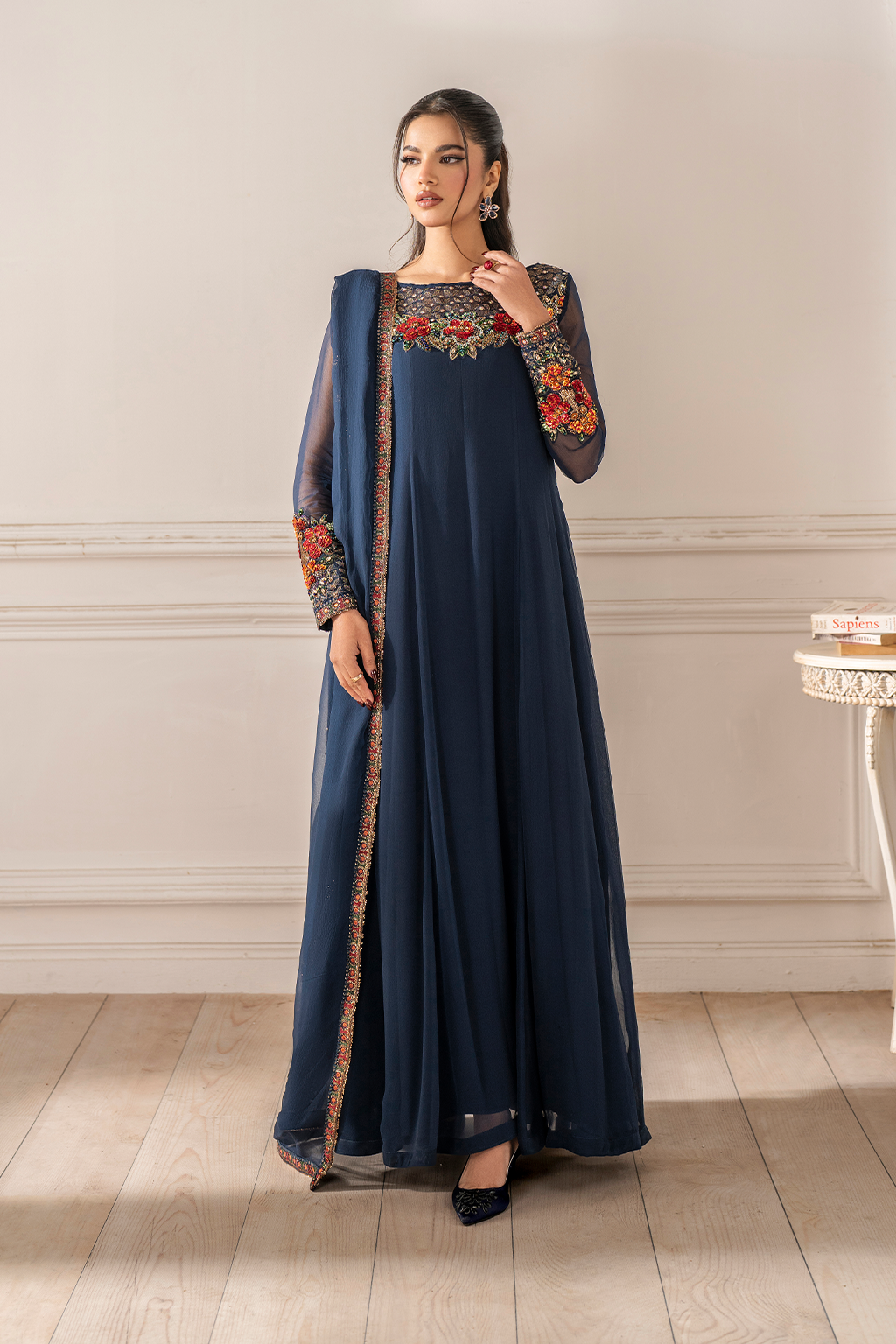 Iznik I Festive Formal I UE-412 Embroidered Chiffon - House Of Hania