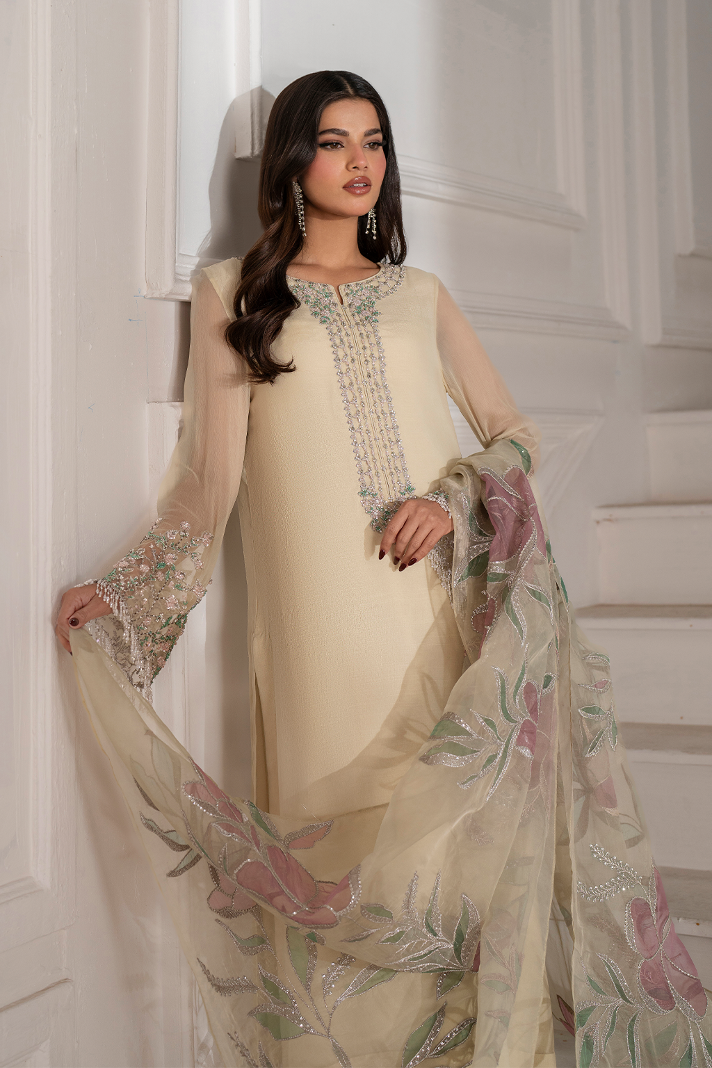 Iznik I Festive Formal I UE-413 Embroidered Chiffon - House Of Hania