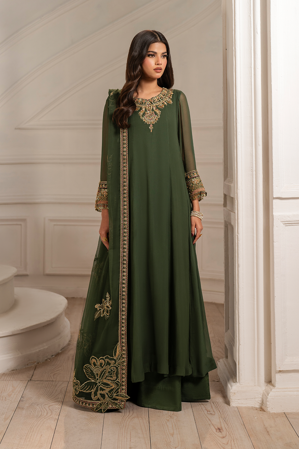 Iznik I Festive Formal I UE-416 Embroidered Chiffon - House Of Hania