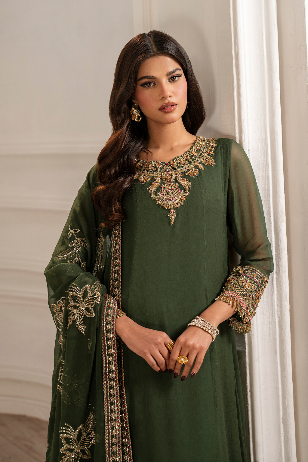 Iznik I Festive Formal I UE-416 Embroidered Chiffon - House Of Hania