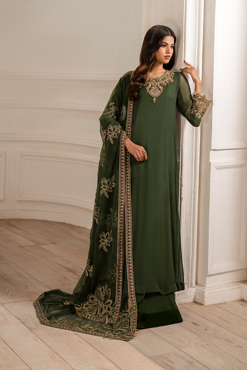 Iznik I Festive Formal I UE-416 Embroidered Chiffon - House Of Hania