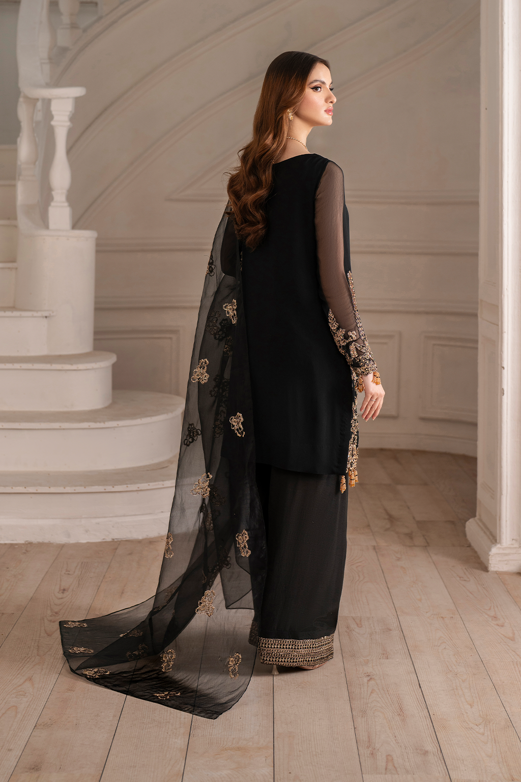 Iznik I Festive Formal I UE-417 Embroidered Chiffon - House Of Hania