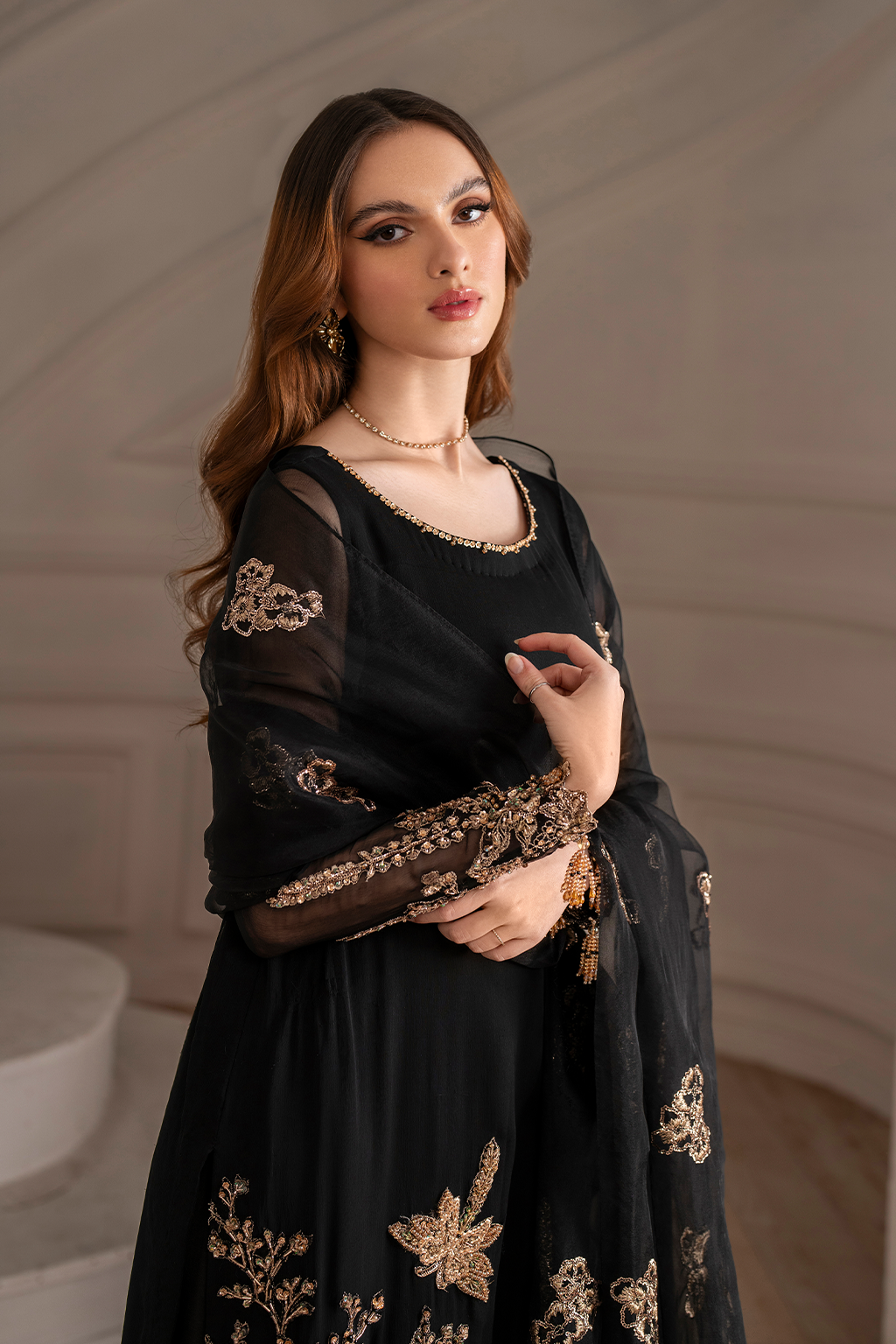 Iznik I Festive Formal I UE-417 Embroidered Chiffon - House Of Hania