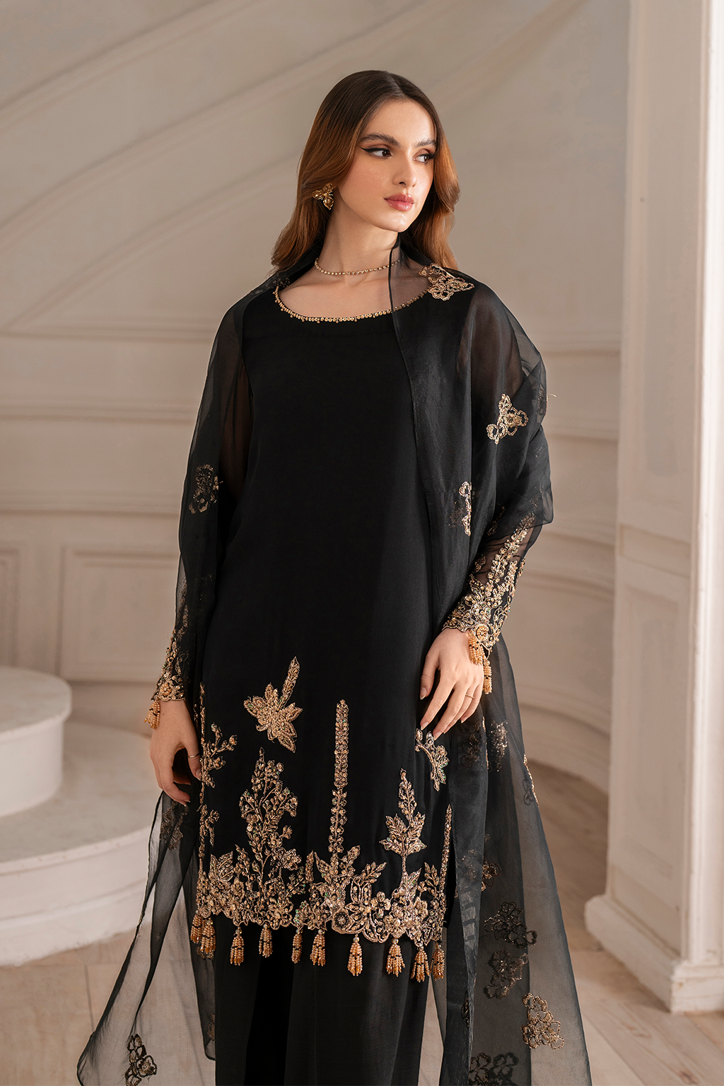 Iznik I Festive Formal I UE-417 Embroidered Chiffon - House Of Hania