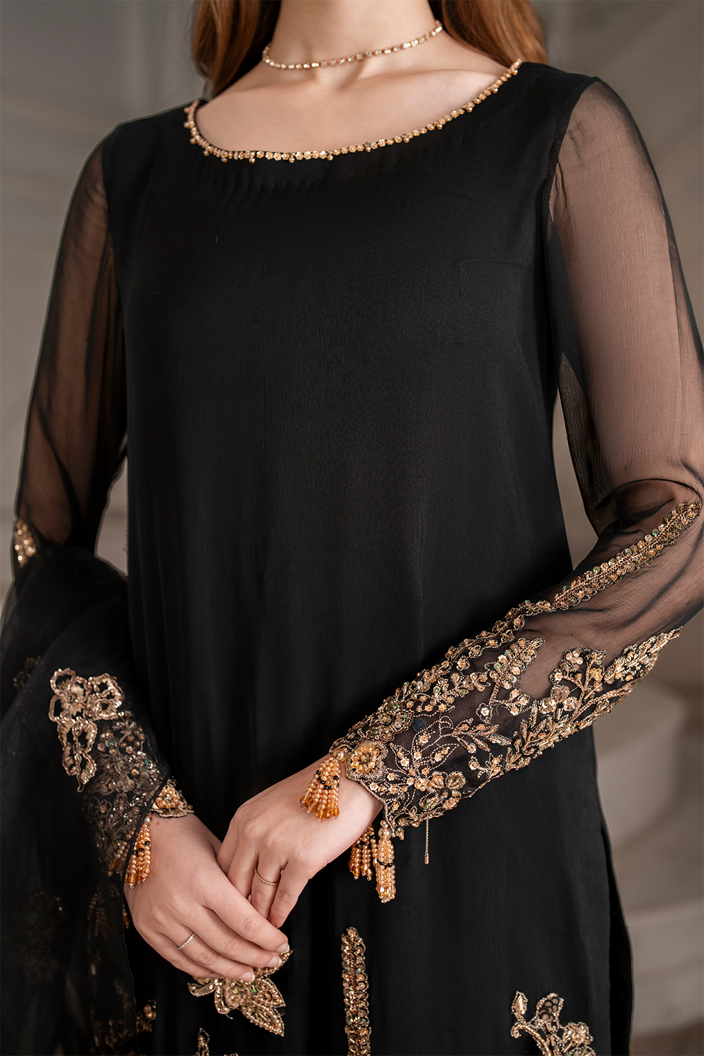 Iznik I Festive Formal I UE-417 Embroidered Chiffon - House Of Hania