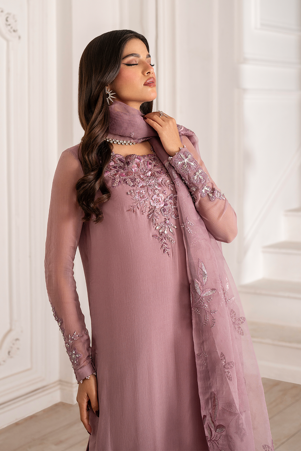 Iznik I Festive Formal I UE-418 Embroidered Chiffon - House Of Hania
