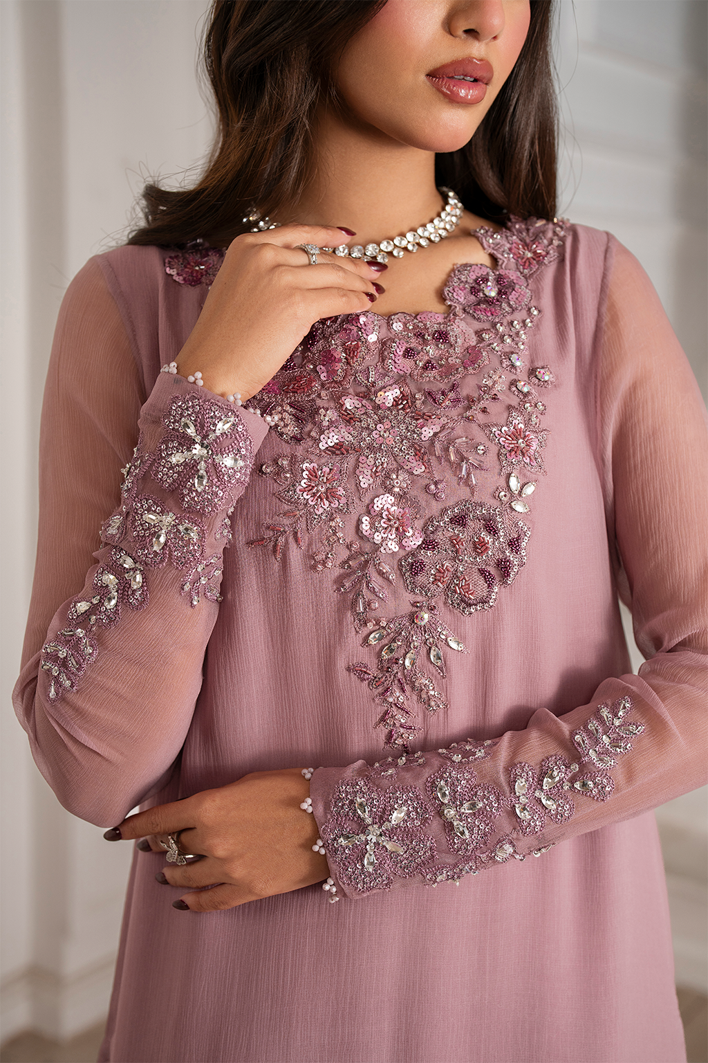 Iznik I Festive Formal I UE-418 Embroidered Chiffon - House Of Hania