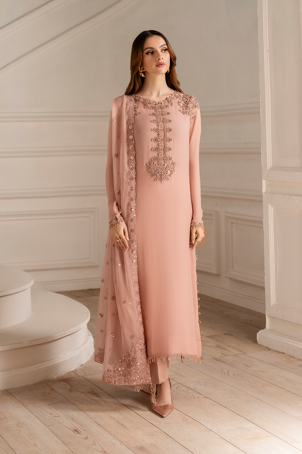 Iznik I Festive Formal I UE-479 Embroidered Chiffon - House Of Hania