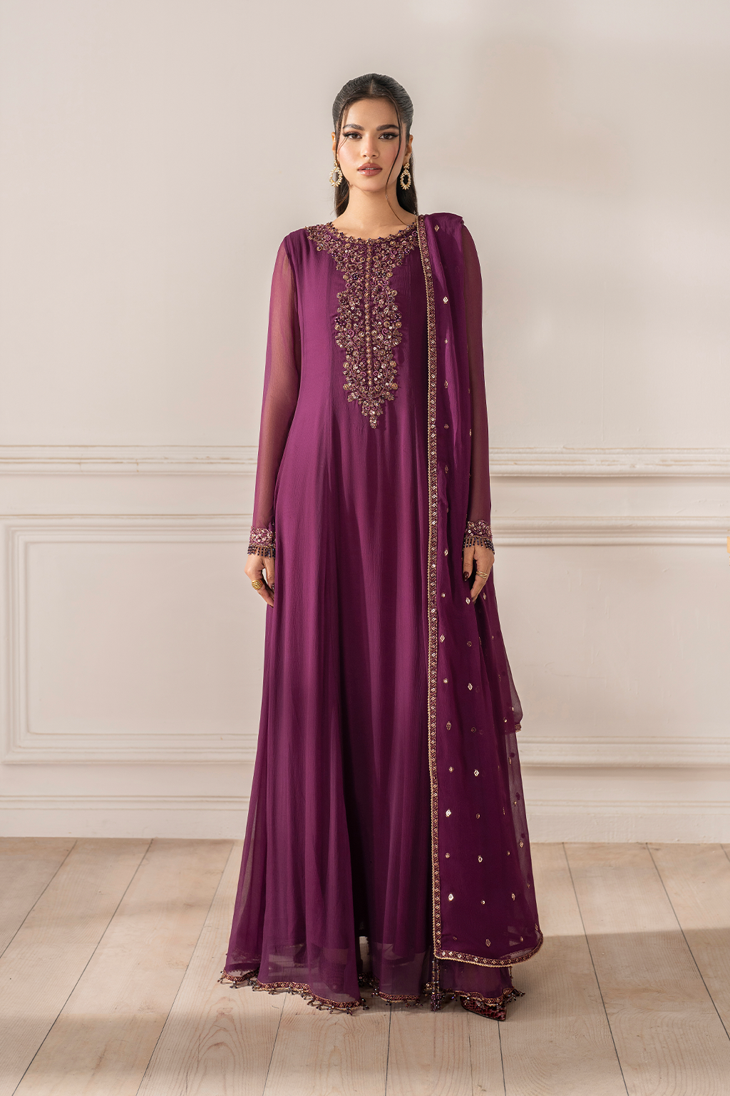 Iznik I Festive Formal I UE-480 Embroidered Chiffon - House Of Hania