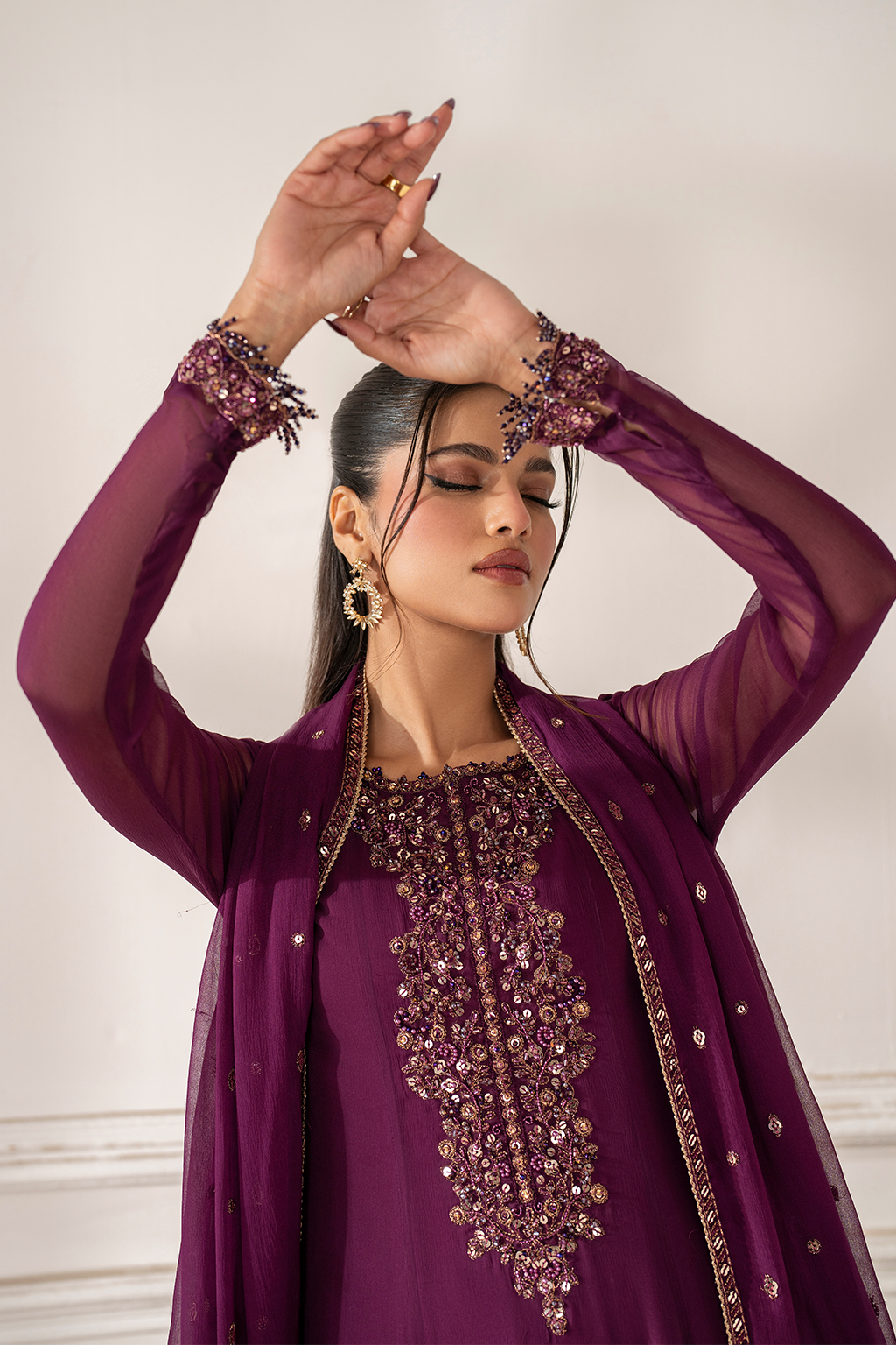 Iznik I Festive Formal I UE-480 Embroidered Chiffon - House Of Hania