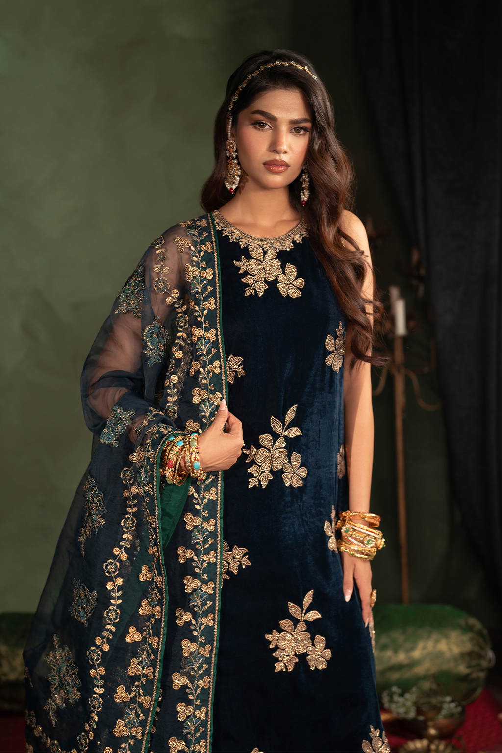 Iznik | Velvet 25 | IV-51 Embroidered Velvet - House Of Hania
