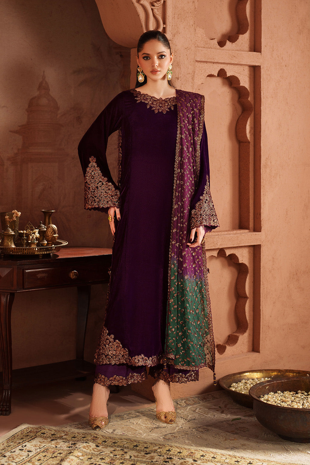 Iznik | Velvet 25 | IV-57 Embroidered Velvet - House Of Hania