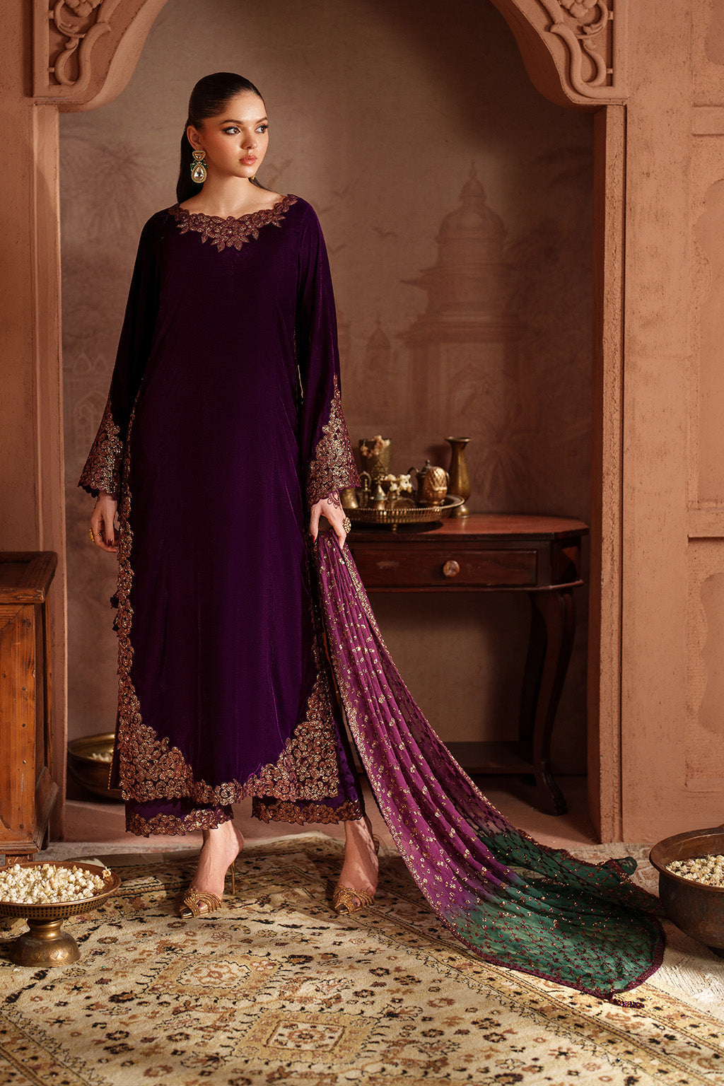 Iznik | Velvet 25 | IV-57 Embroidered Velvet - House Of Hania