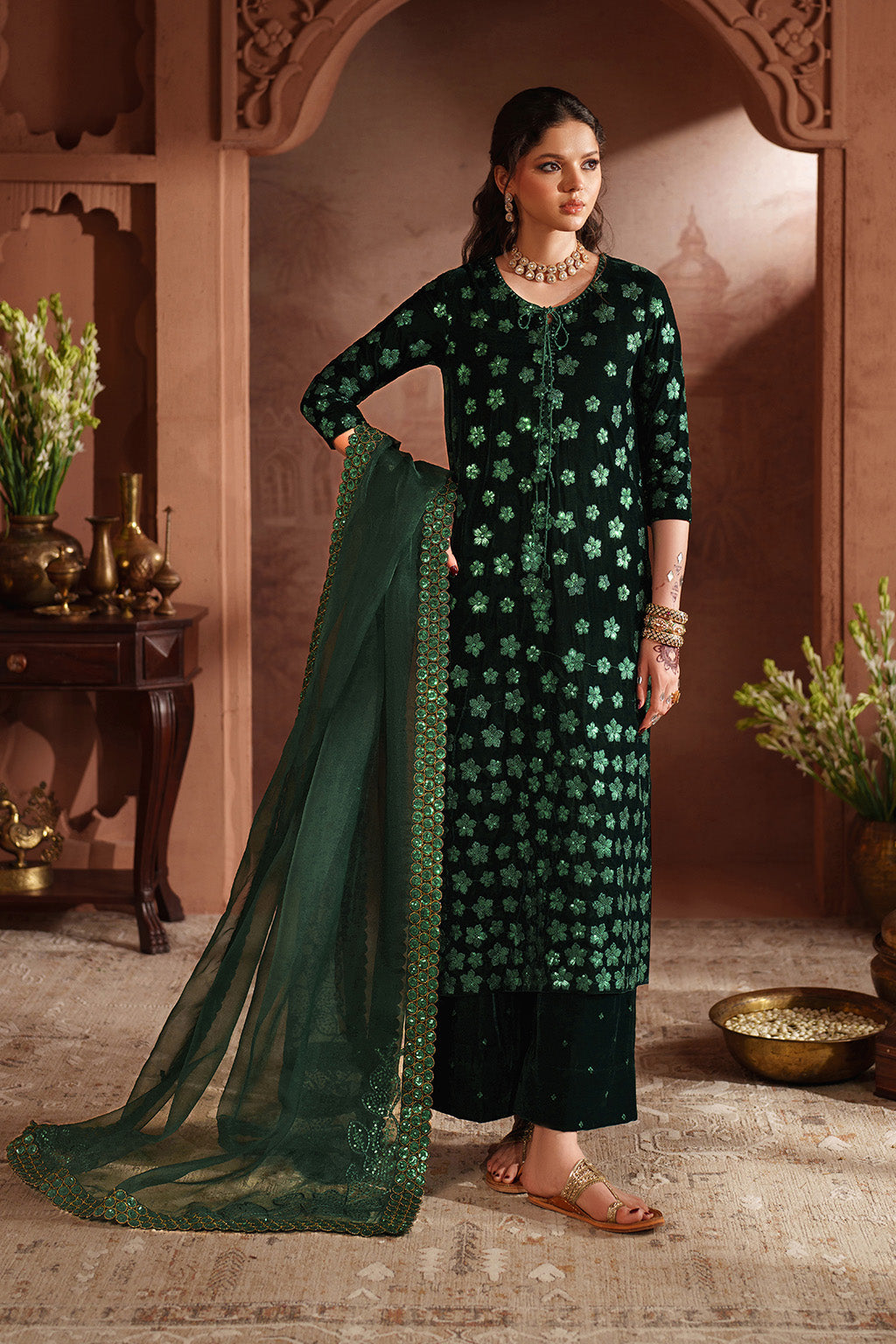 Iznik | Velvet 25 | IV-60 Embroidered Velvet - House Of Hania