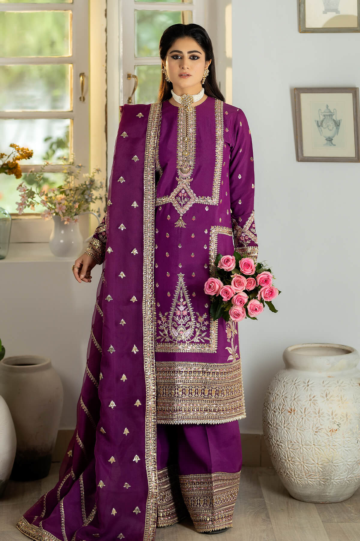 Jahaa'n Ara by Serene Embroidered Raw Silk Suit SRS-02 - House Of Hania