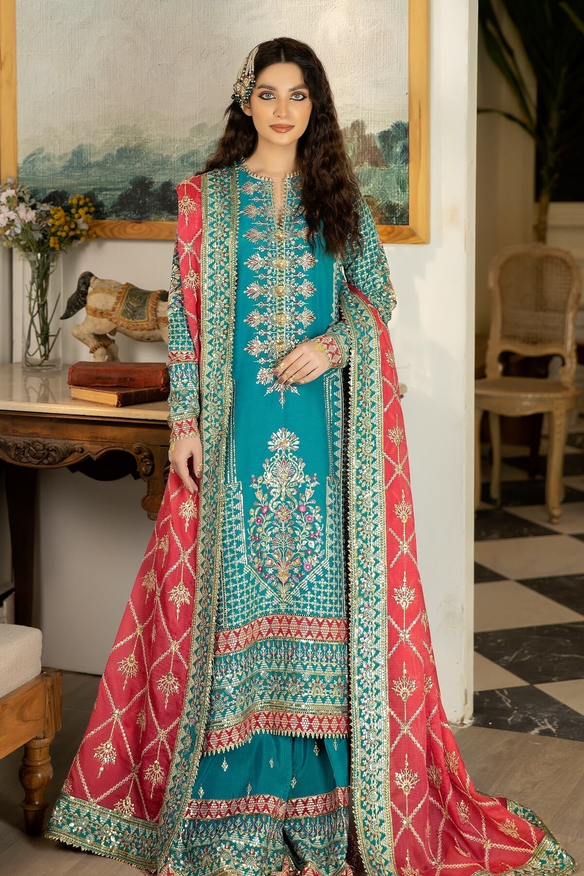 Jahaa'n Ara by Serene Embroidered Raw Silk Suit SRS-03 - House Of Hania