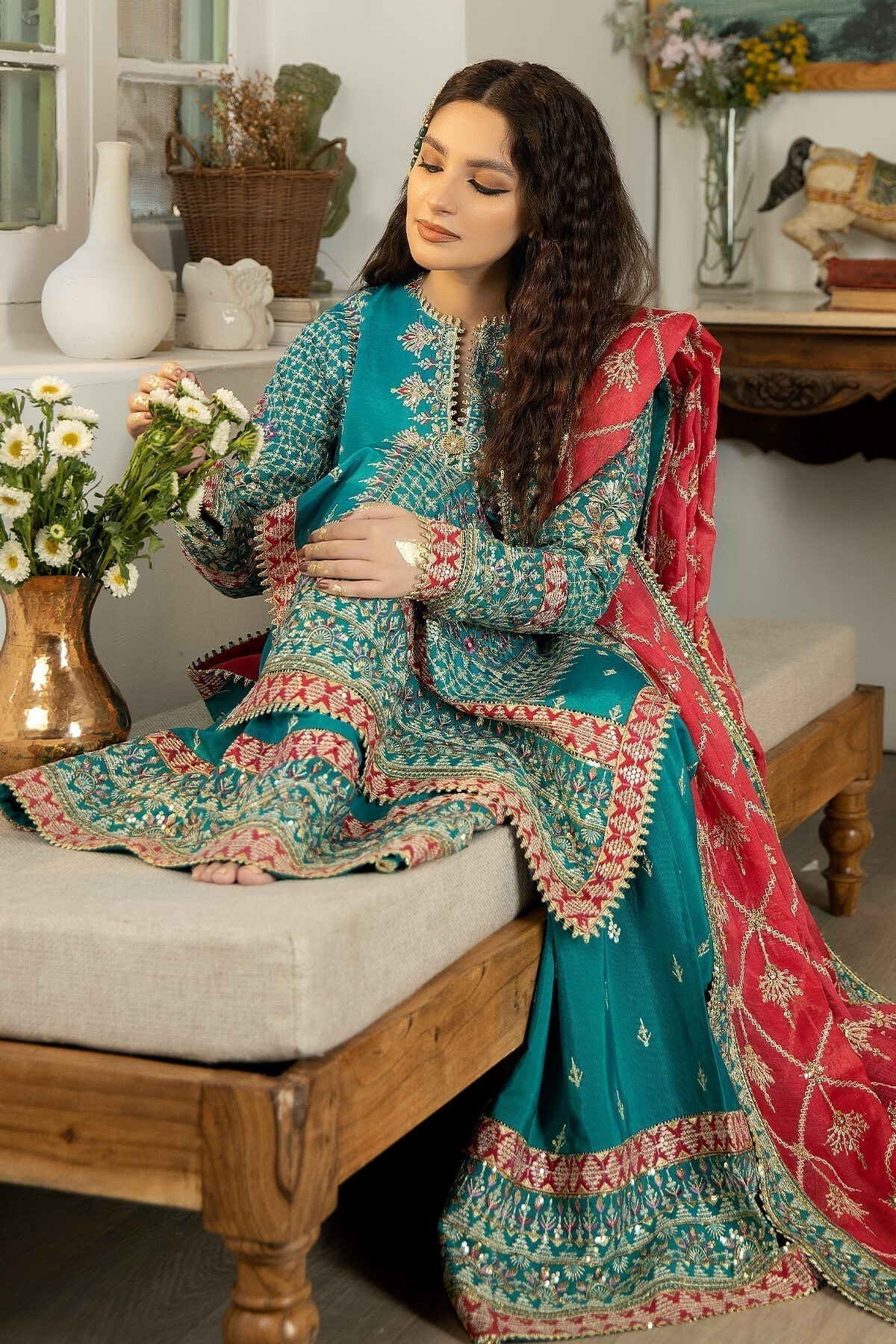 Jahaa'n Ara by Serene Embroidered Raw Silk Suit SRS-03 - House Of Hania