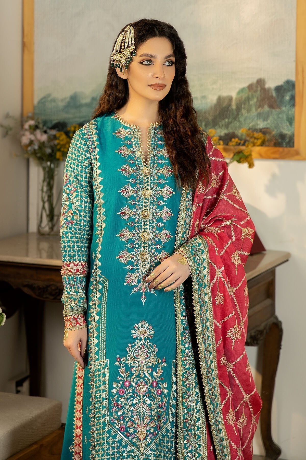 Jahaa'n Ara by Serene Embroidered Raw Silk Suit SRS-03 - House Of Hania