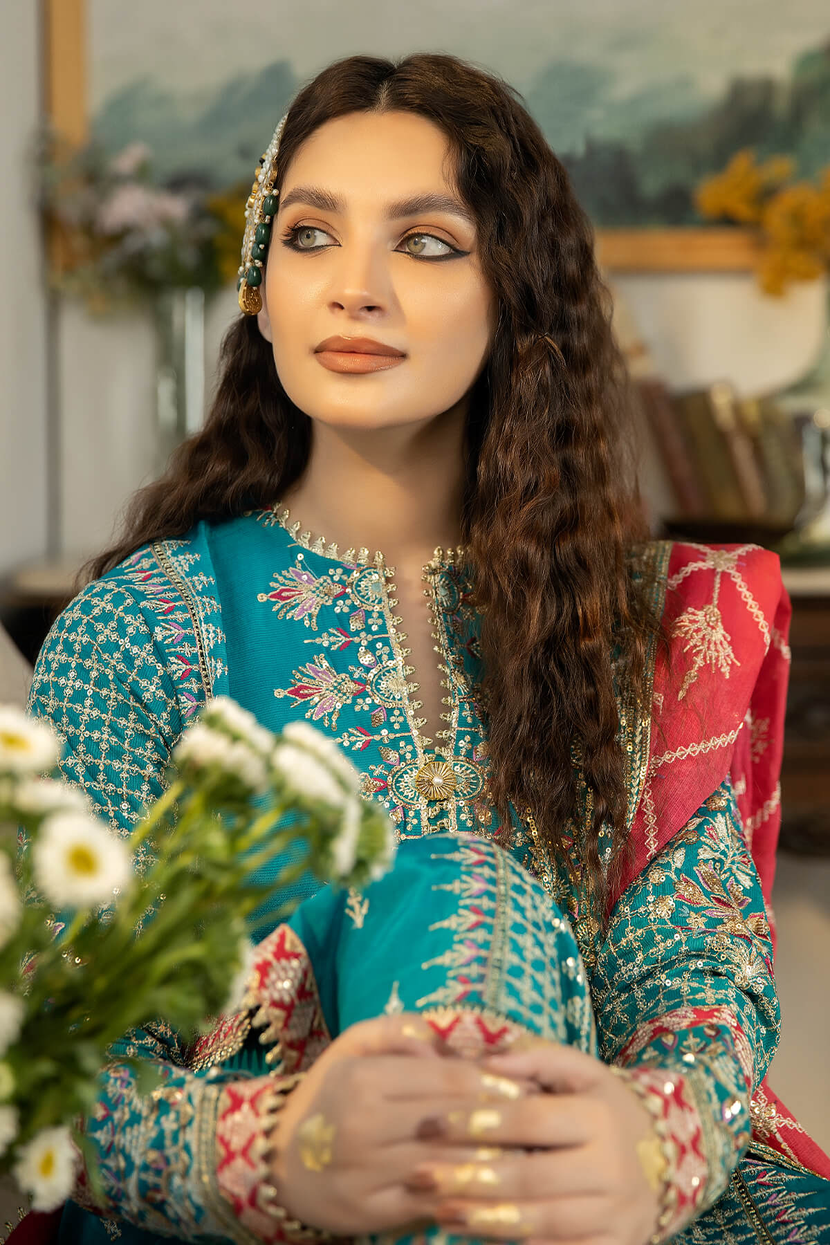 Jahaa'n Ara by Serene Embroidered Raw Silk Suit SRS-03 - House Of Hania