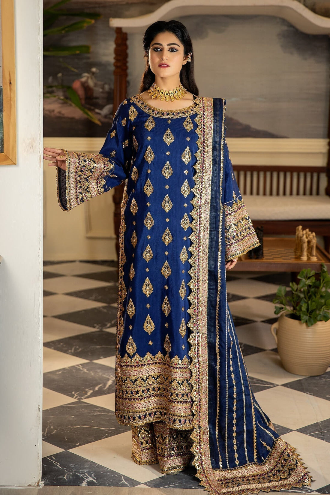Jahaa'n Ara by Serene Embroidered Raw Silk Suit SRS-07 - House Of Hania