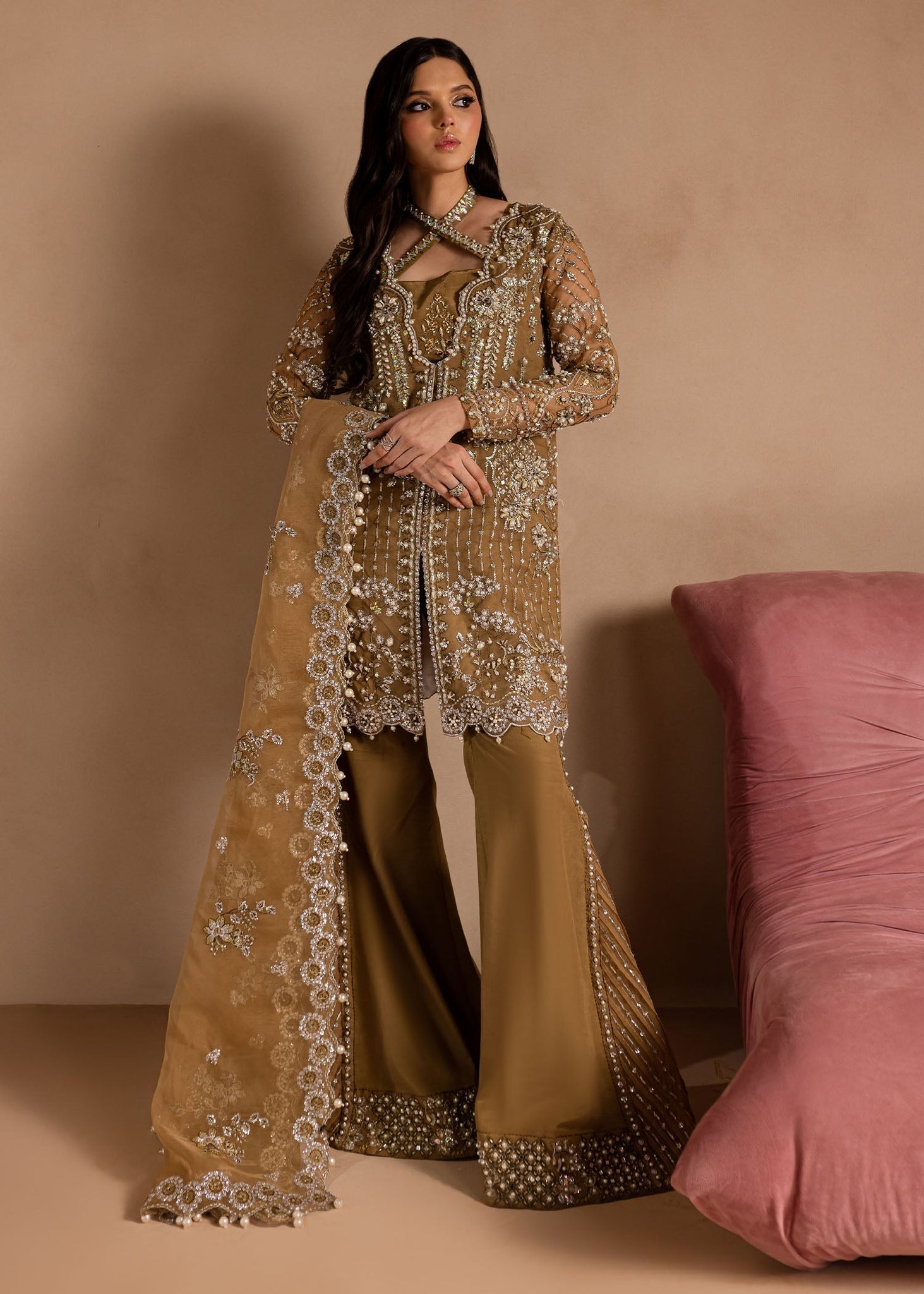 Lamhay by Maria Osama Khan Embroidered Organza 3Pc Suit - Sabahat - House Of Hania