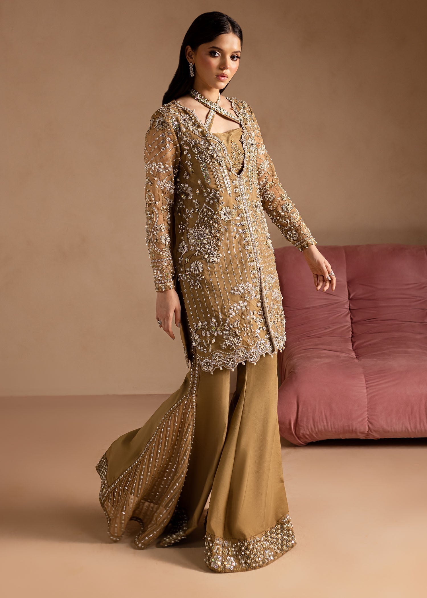Lamhay by Maria Osama Khan Embroidered Organza 3Pc Suit - Sabahat - House Of Hania
