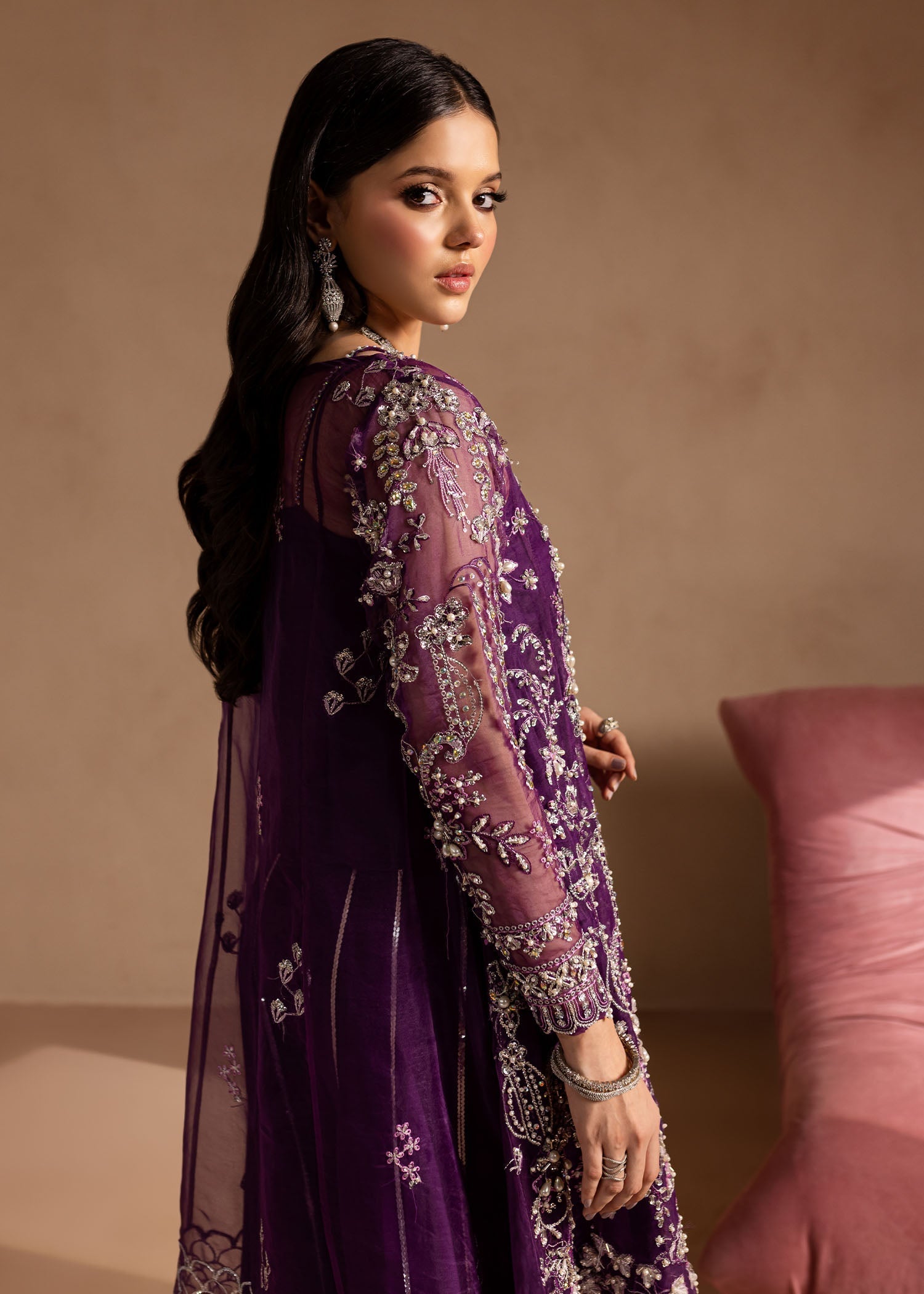 Lamhay by Maria Osama Khan Embroidered Organza 3Pc Suit - Sheesham - House Of Hania