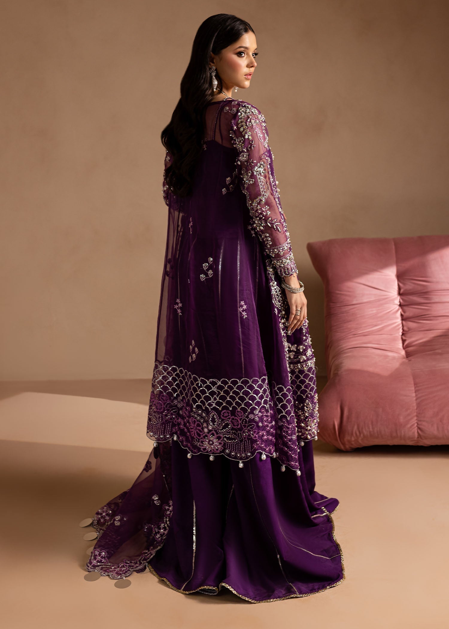 Lamhay by Maria Osama Khan Embroidered Organza 3Pc Suit - Sheesham - House Of Hania
