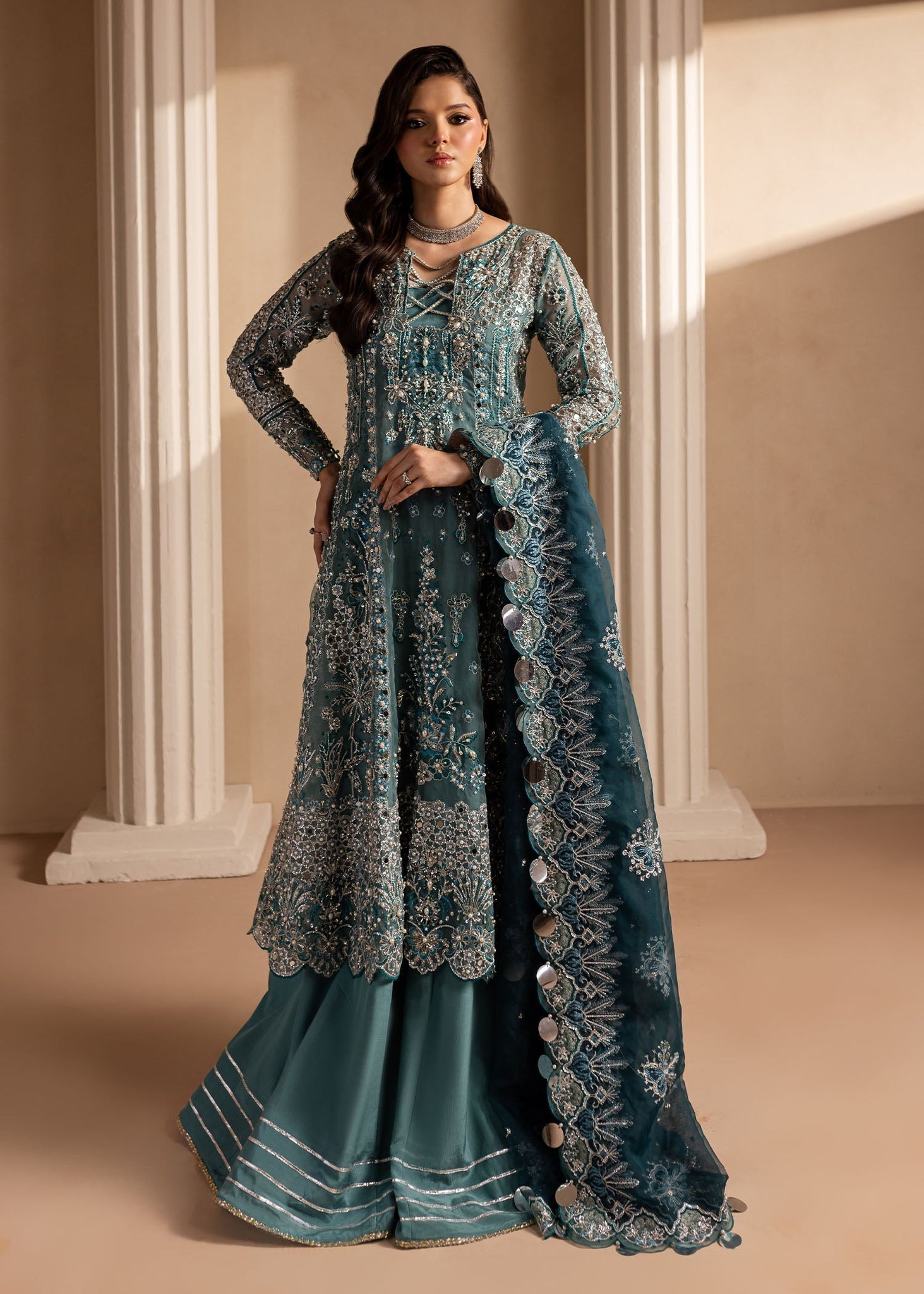 Lamhay by Maria Osama Khan Embroidered Organza 3Pc Suit - Sumbul - House Of Hania
